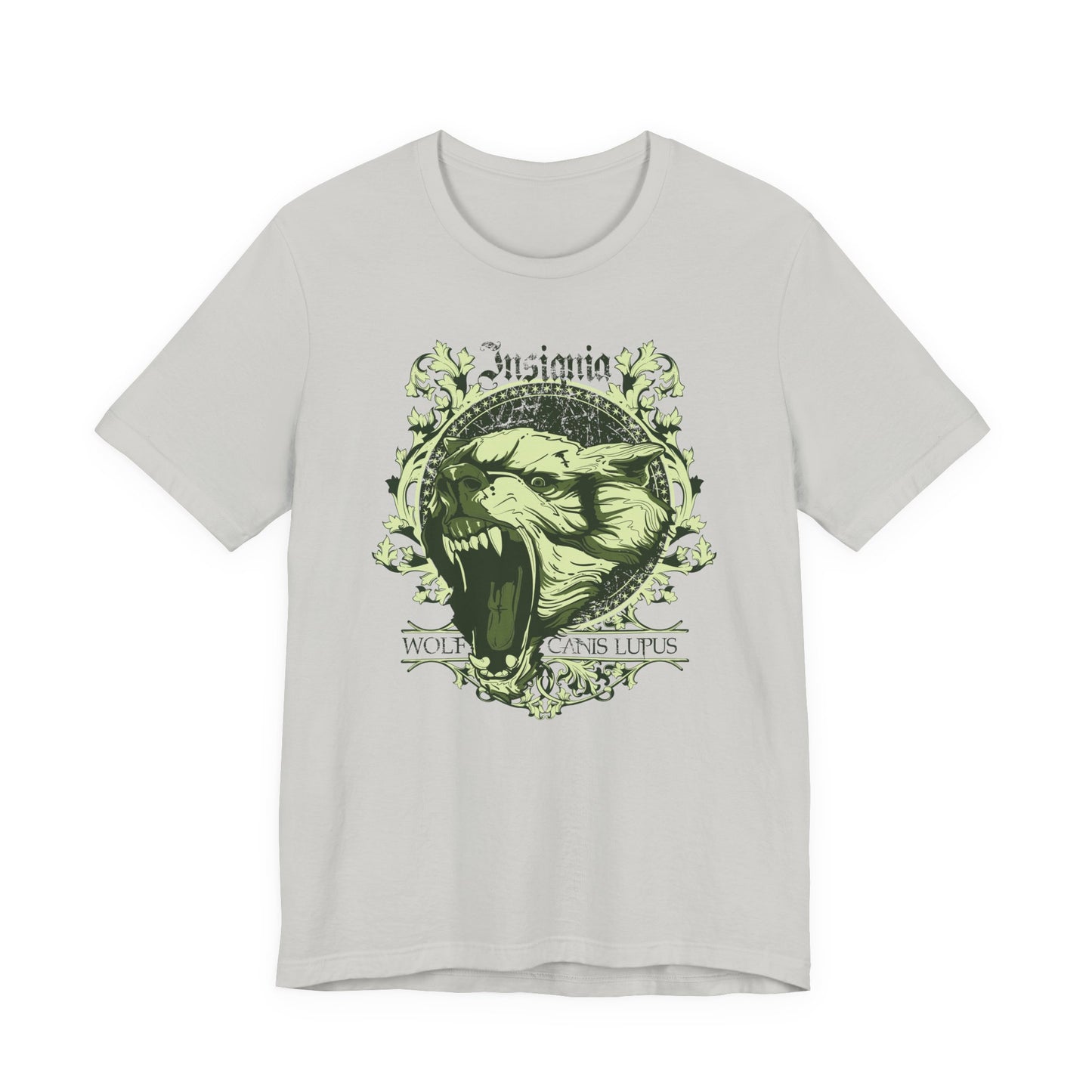 Howling Wolf Skull Tee Gothic Vintage Crest, Green Graphic Shirt Art-54