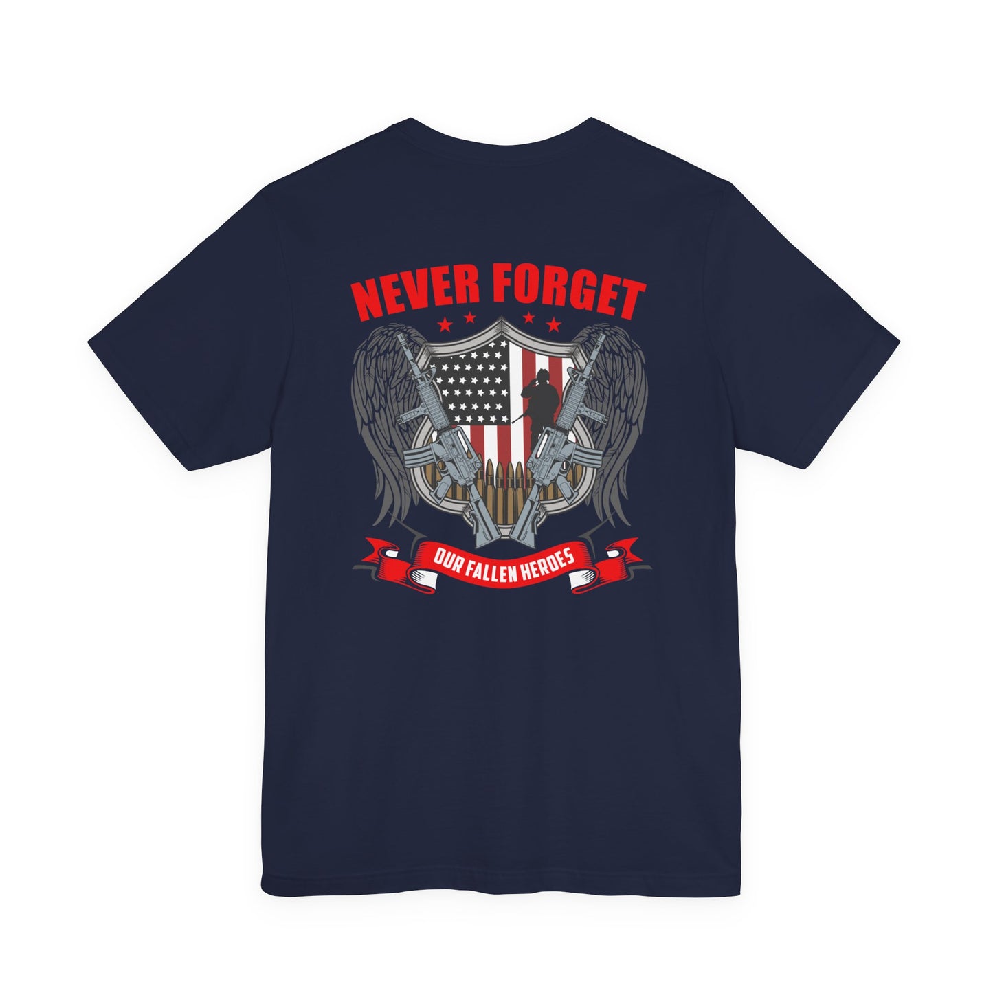 Never Forget Our Fallen Heroes T-Shirt American Flag Shield Eagles Unisex Cotton v39