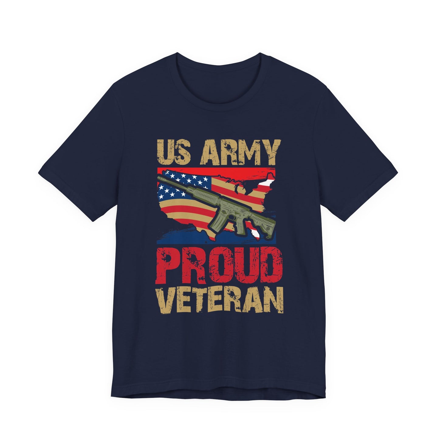 US Army Proud Veteran T-Shirt American Flag Rifle Military Unisex Cotton Tee v17