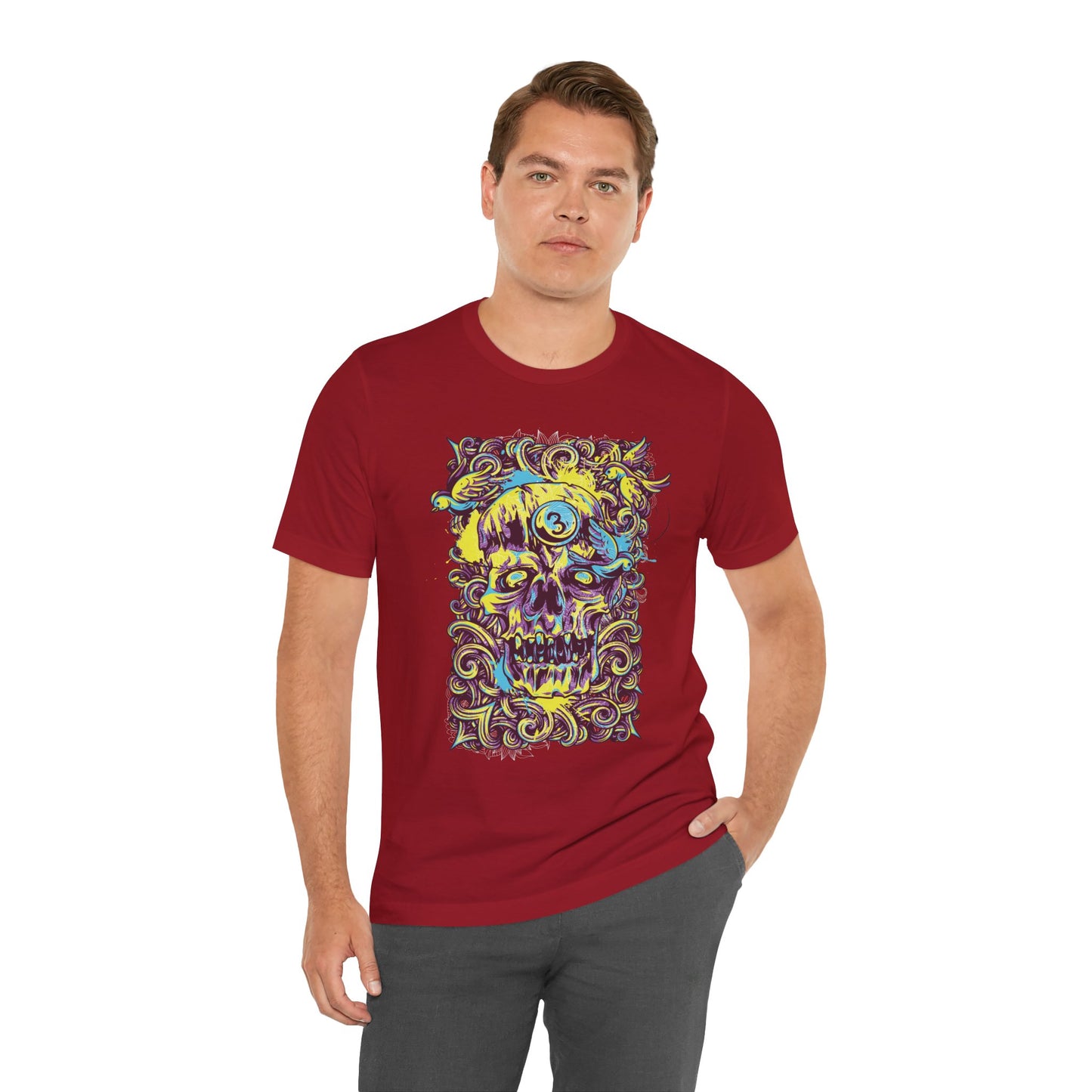 Colorful Skull Illustration Graphic Unisex Cotton T-Shirt r41
