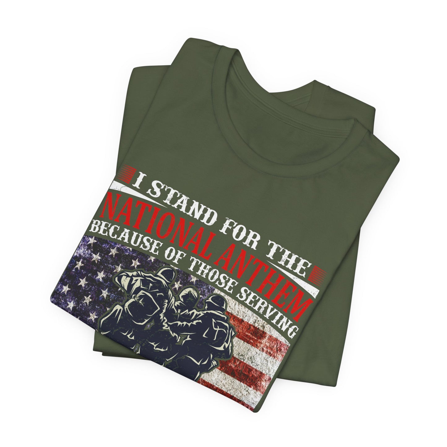 I Stand For The National Anthem military tribute T-Shirt American flag soldiers Unisex Cotton v36