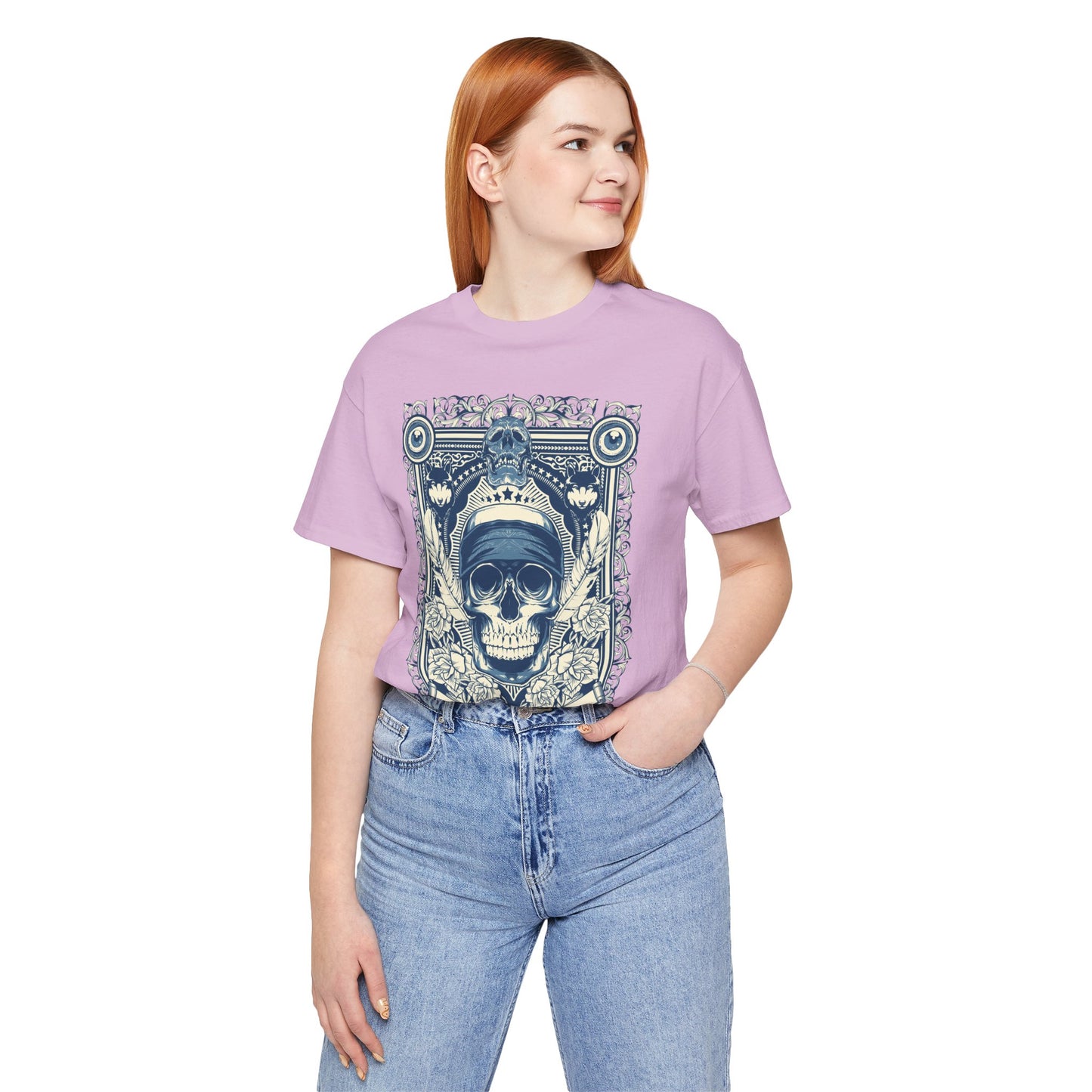 Skull Crown Graphic Tee Vintage Ornate Skull Illustration Rock Band T-Shirt