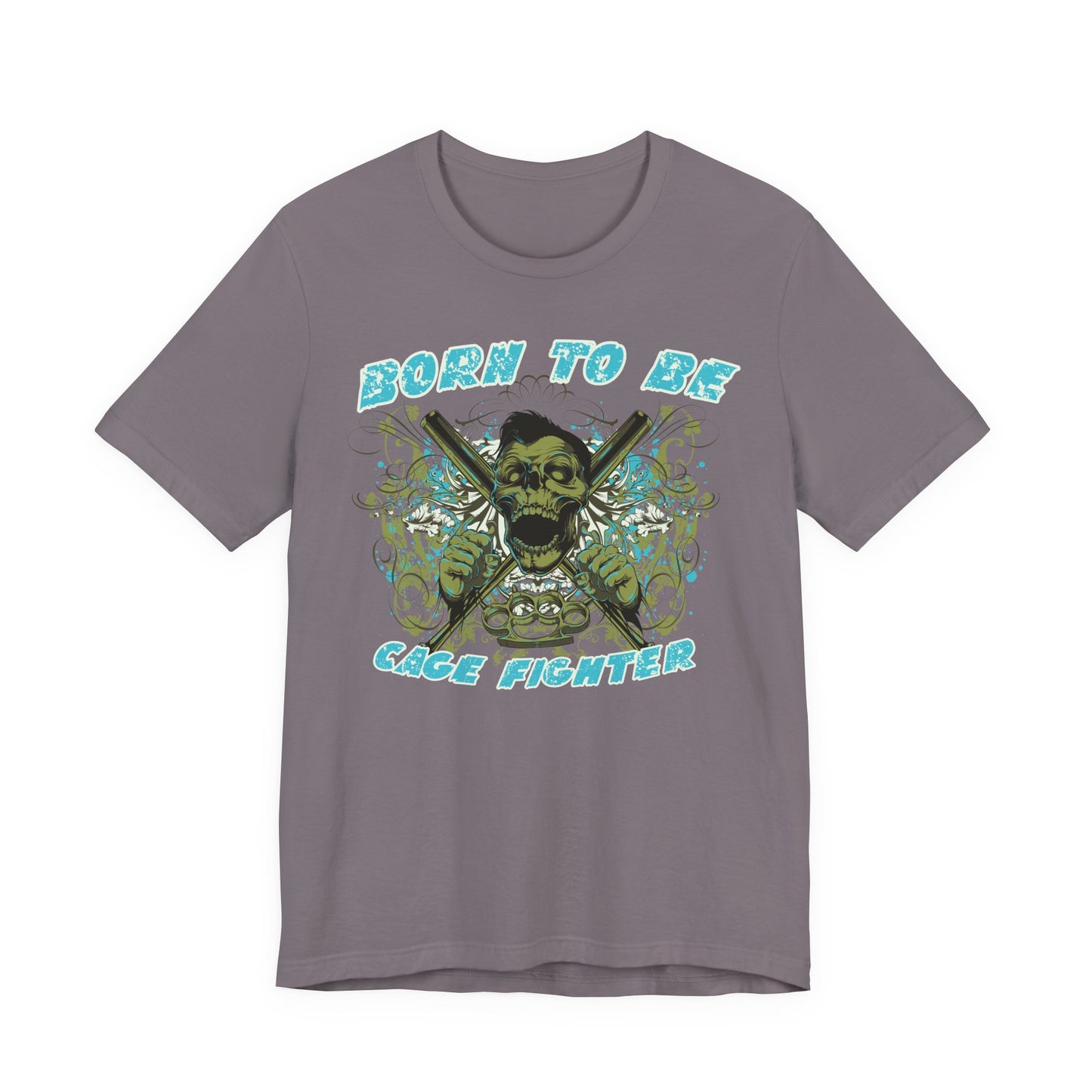 Born To Be Cage Fighter Tee Skull Crossed Knives Graphic T-Shirt