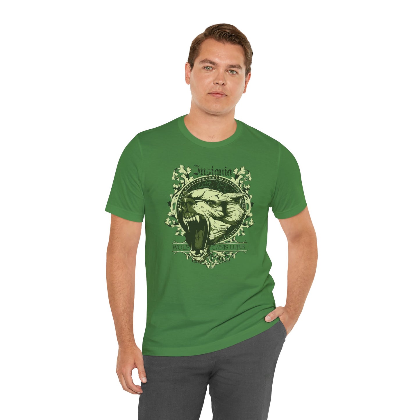 Howling Wolf Skull Tee Gothic Vintage Crest, Green Graphic Shirt Art-54