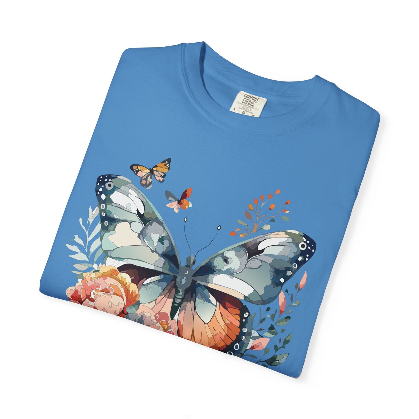 Butterfly Floral Print T-Shirt Botanical Design Unisex Heavy Cotton Tee b1
