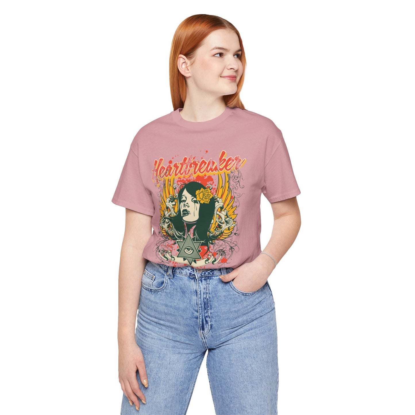 Heartbreaker Illustration Tee Retro Femme Portrait Floral Skull Graphic T-Shirt