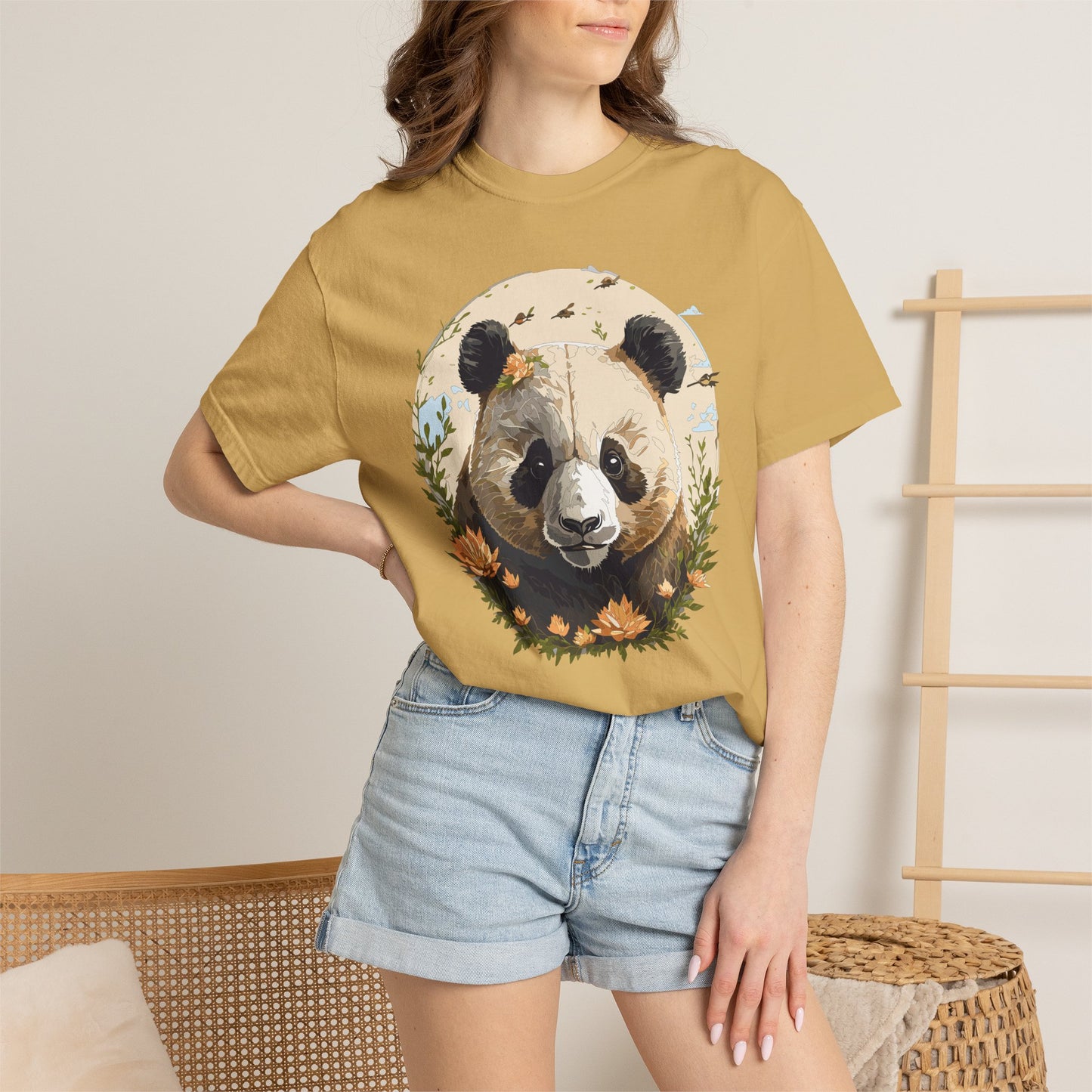 Panda Portrait T-Shirt Unisex Cotton Floral Meadow Circle Animal Art Tee p9