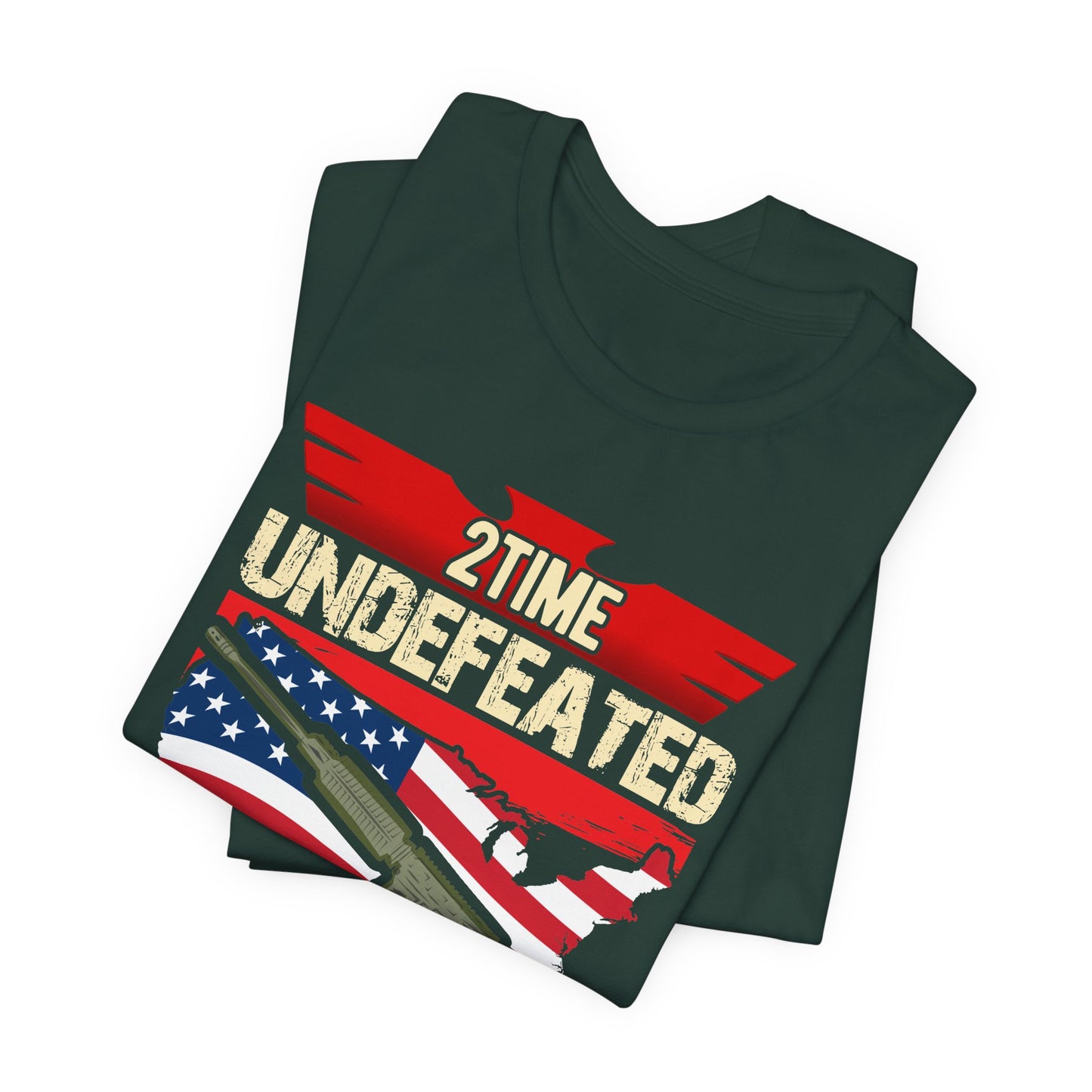 2Time Undefeated World War Champs T-Shirt American Flag Rifle Design Unisex Cotton v15