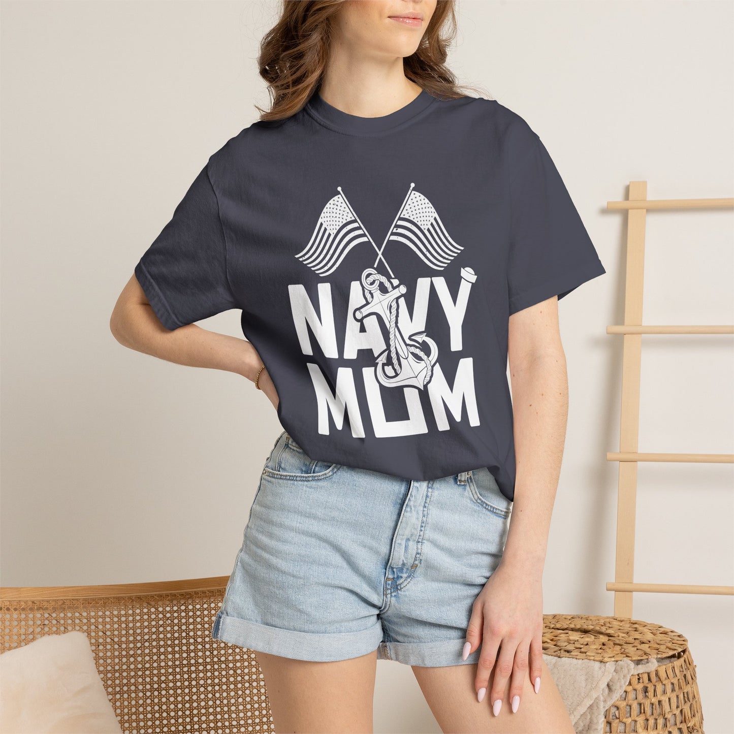 Navy Mom T-shirt Mother's Day Mama Tee Unisex Comfort Colors Garment-Dyed Cotton h20