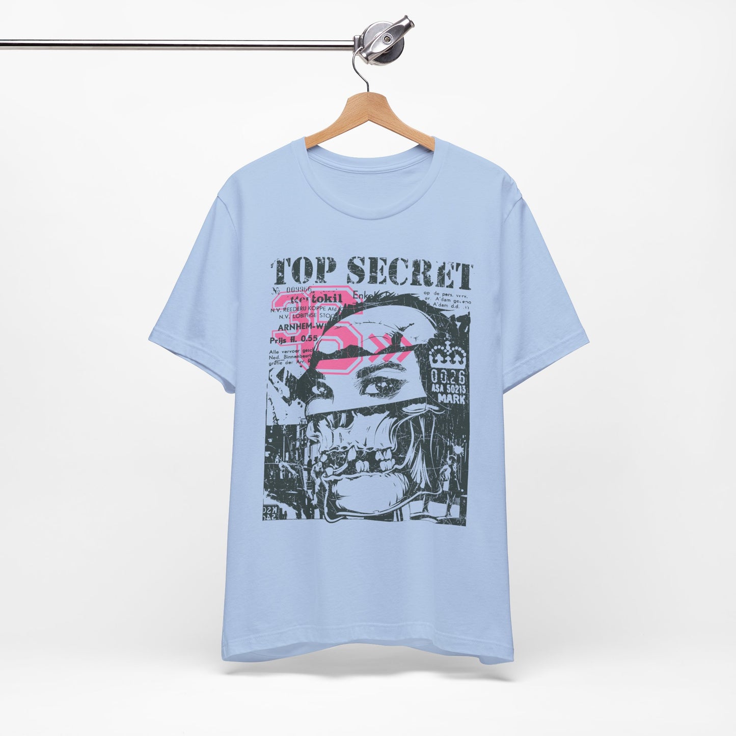 Top Secret Skull Face Tee Grunge Graphic T-Shirt Retro Collage A-6