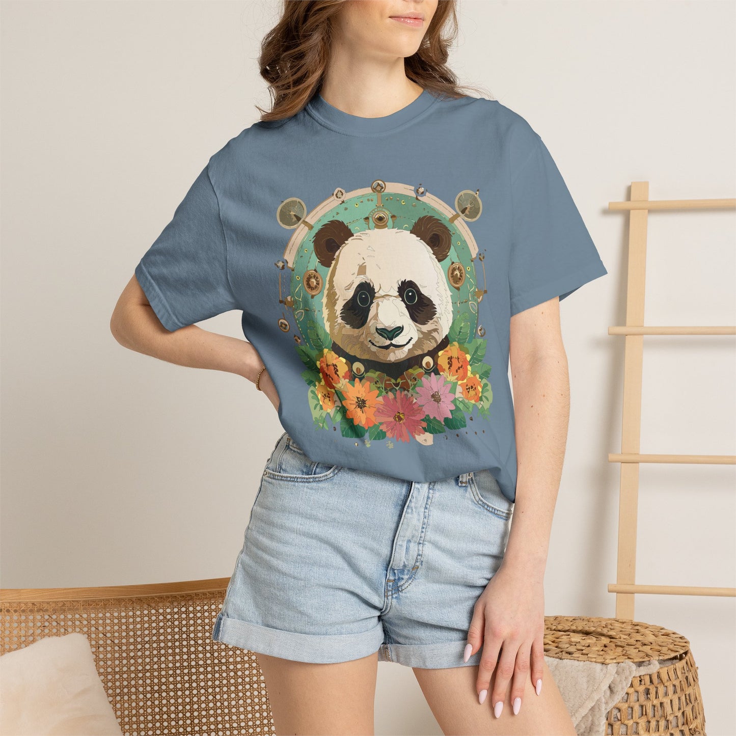 Panda Portrait T-Shirt Unisex Cotton Floral Chinese Graphic Circle Animal Art Tee p3