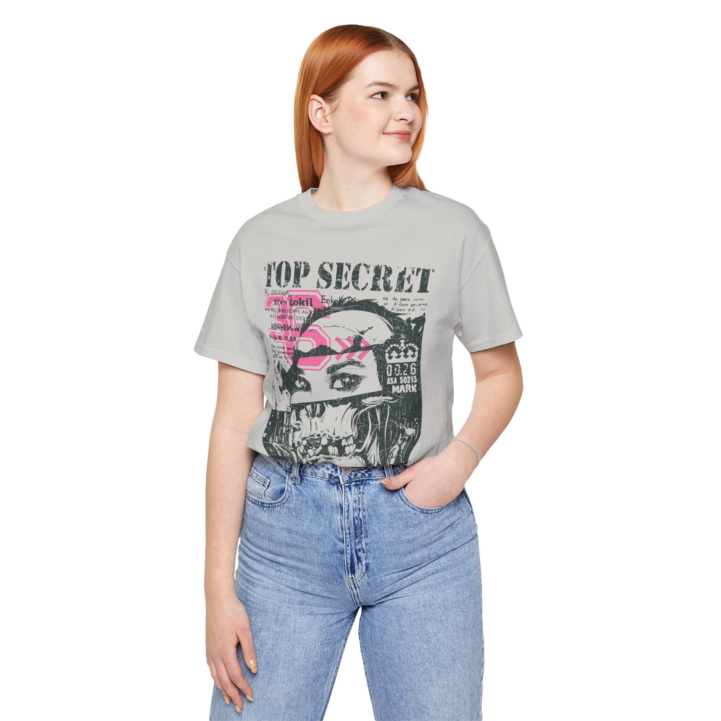 Top Secret Skull Face Tee Grunge Graphic T-Shirt Retro Collage A-6