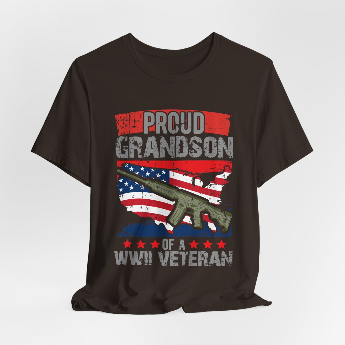 Proud Grandson of a WWII Veteran T-Shirt American Flag Rifle Graphic Unisex Cotton v16