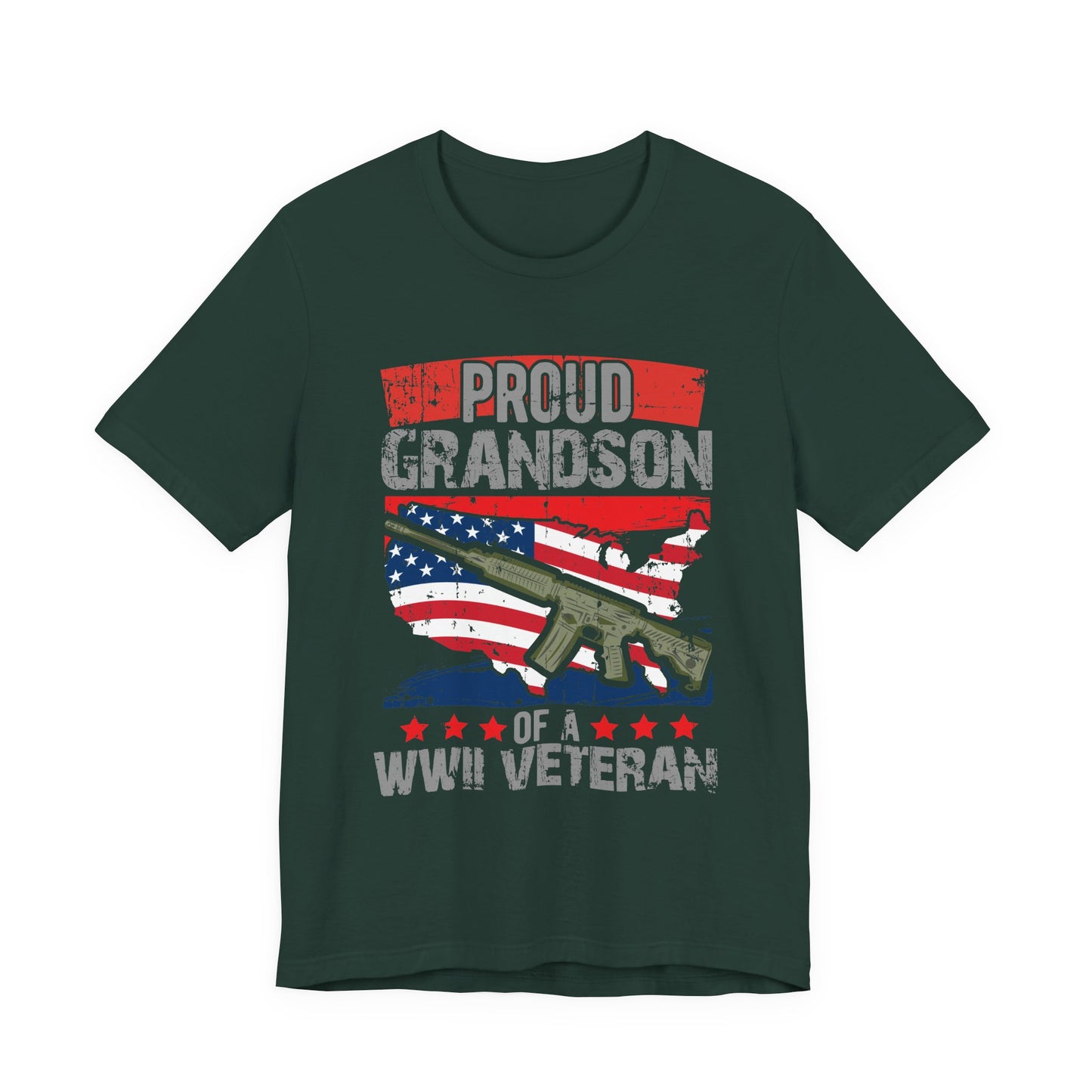 Proud Grandson of a WWII Veteran T-Shirt American Flag Rifle Graphic Unisex Cotton v16