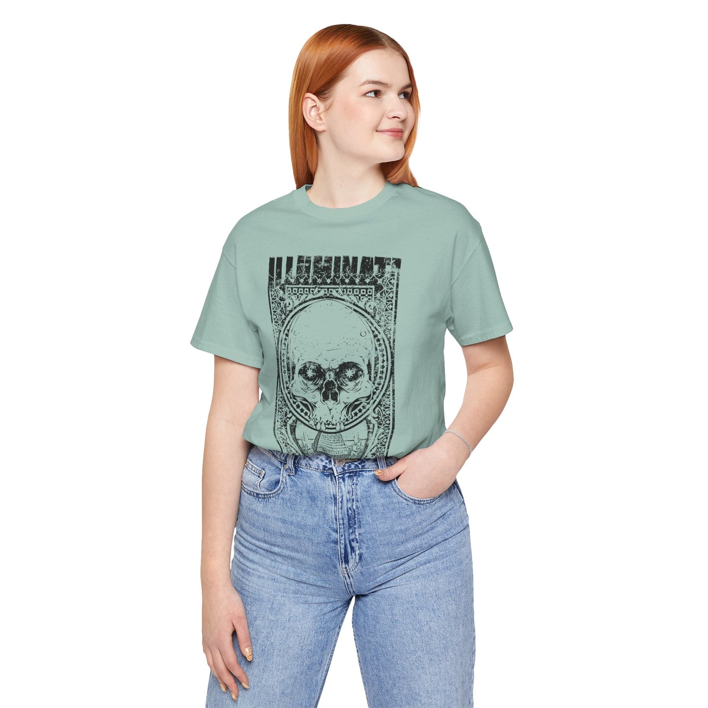 Skull Circle Graphic T-Shirt Vintage Etching Illustration Art Design Tee A-9