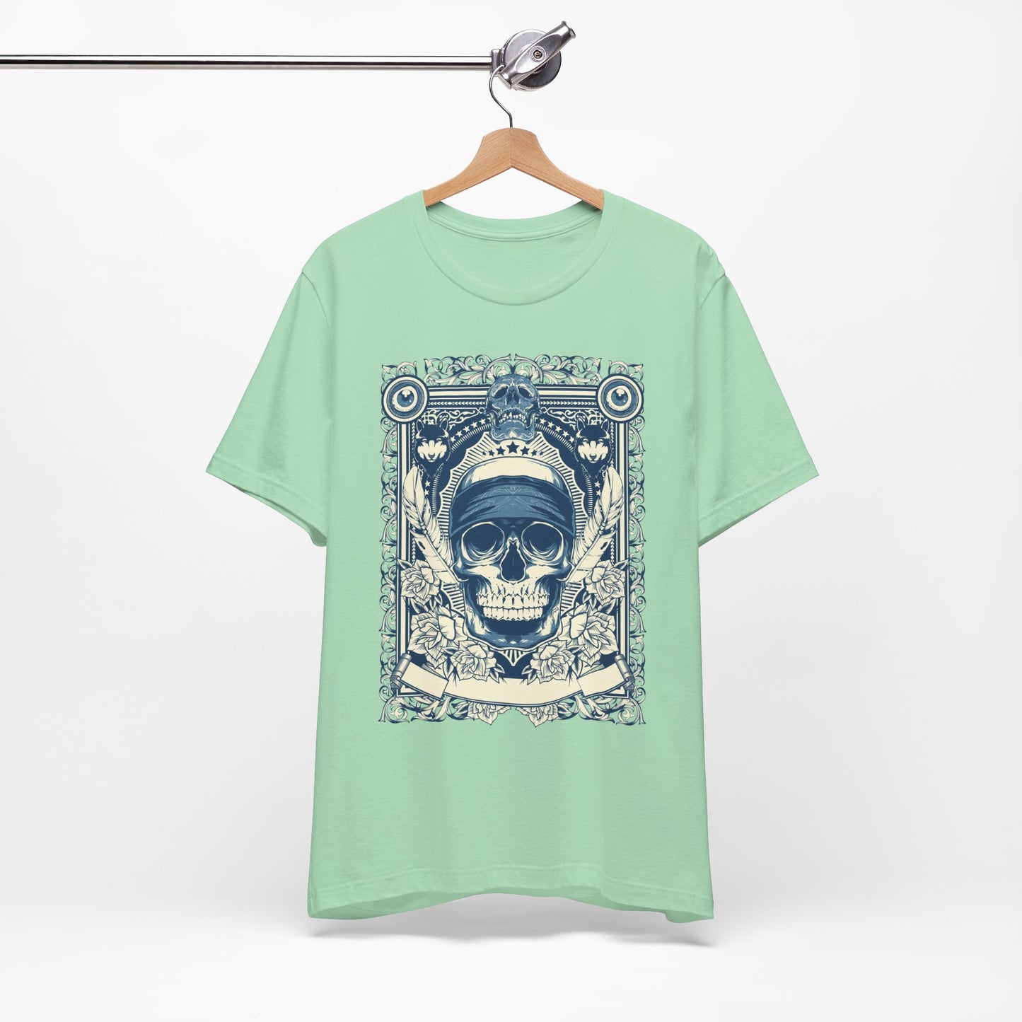 Skull Crown Graphic Tee Vintage Ornate Skull Illustration Rock Band T-Shirt