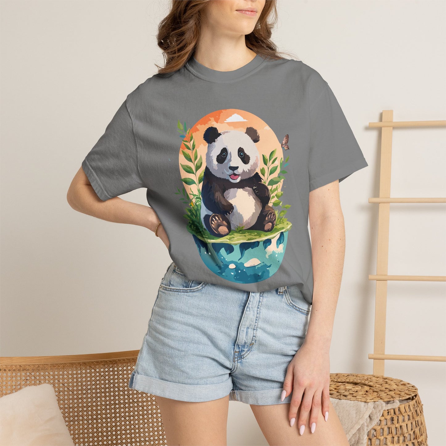 Panda Portrait T-Shirt Unisex Cotton Floral Chinese Graphic Circle Animal Art Tee pp4