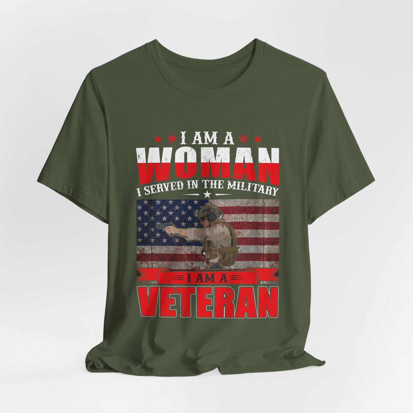 I Am A Woman I Served In The Military Veteran T-Shirt American Flag Unisex Cotton v27