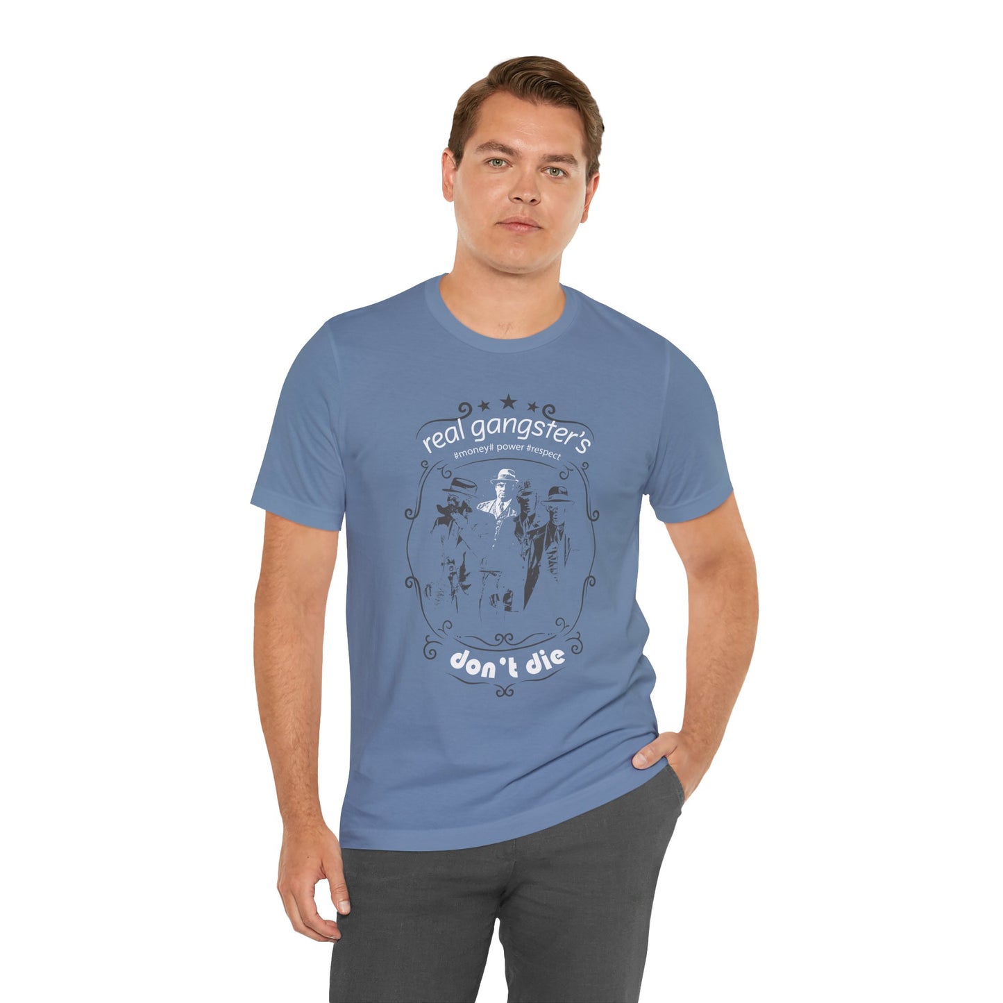 Real Gangsters Don't Die T-Shirt Vintage Outlaw Illustration Retro Biker Tee A-3