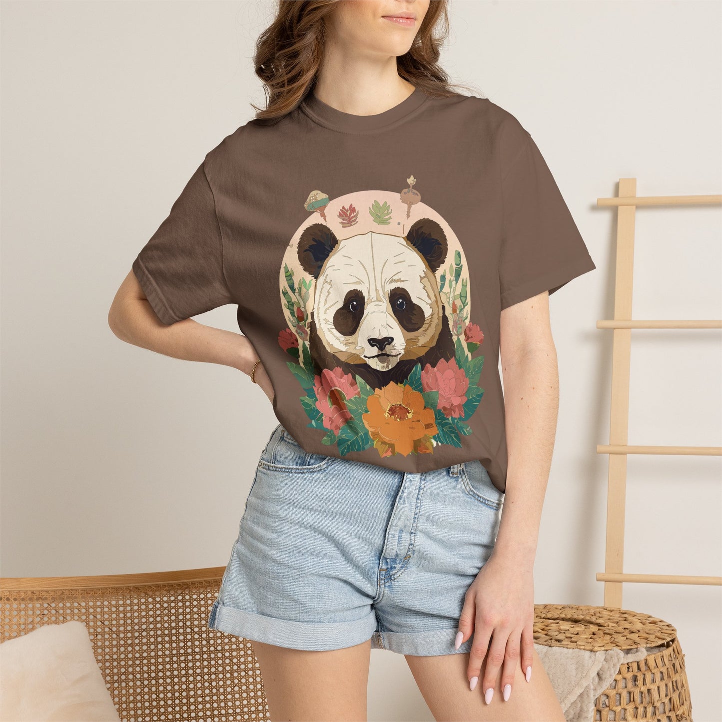 Panda Portrait T-Shirt Unisex Cotton Floral Chinese Graphic Circle Animal Art Tee p2