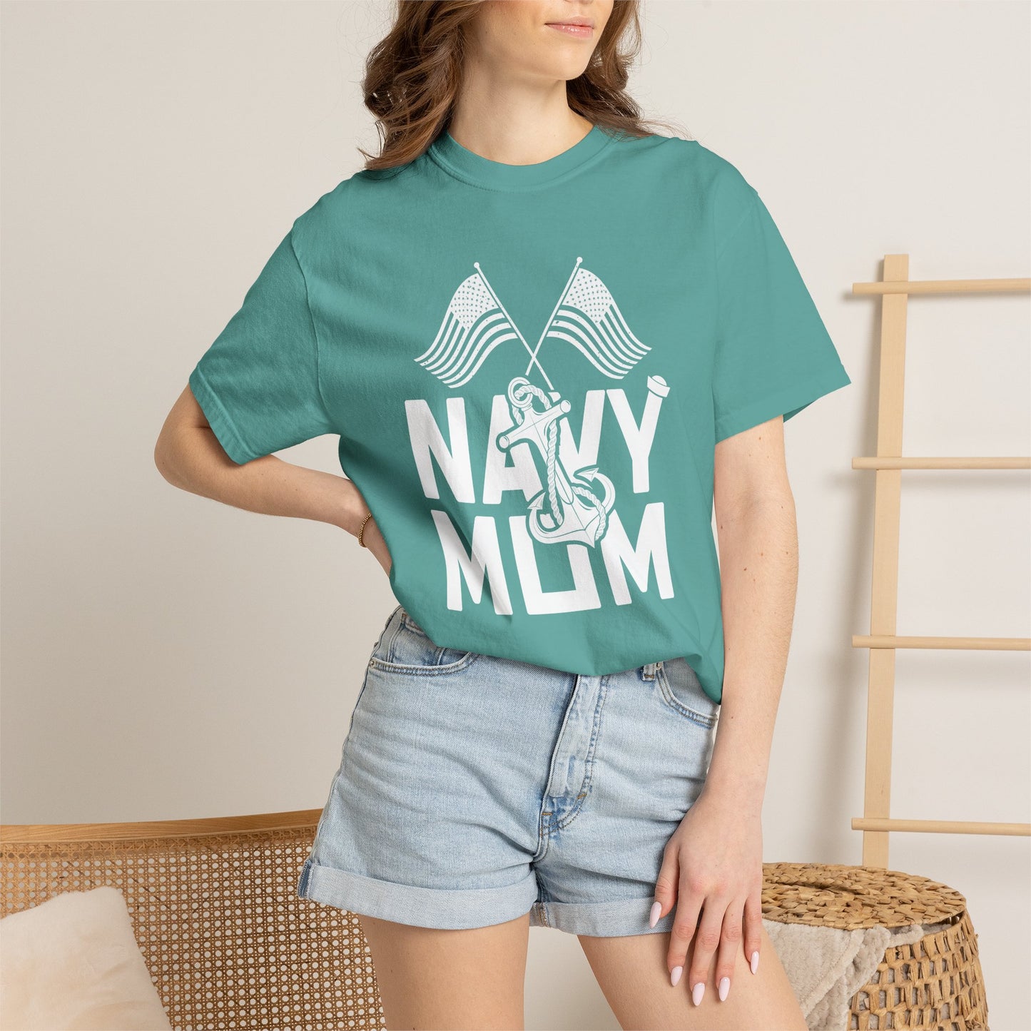 Navy Mom T-shirt Mother's Day Mama Tee Unisex Comfort Colors Garment-Dyed Cotton h20