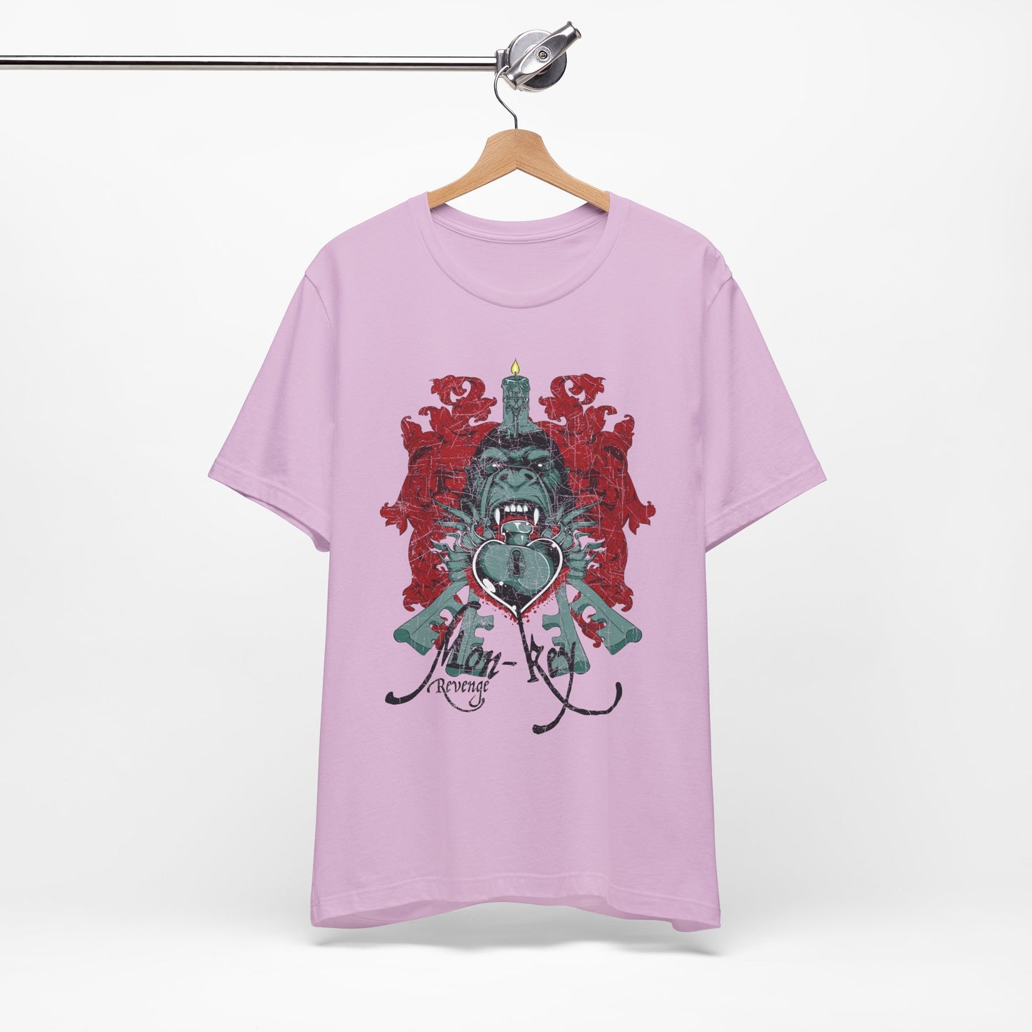 Gorilla Crest with Sword and Heart T-Shirt Heraldic Gothic Design Rock Band T-Shirt