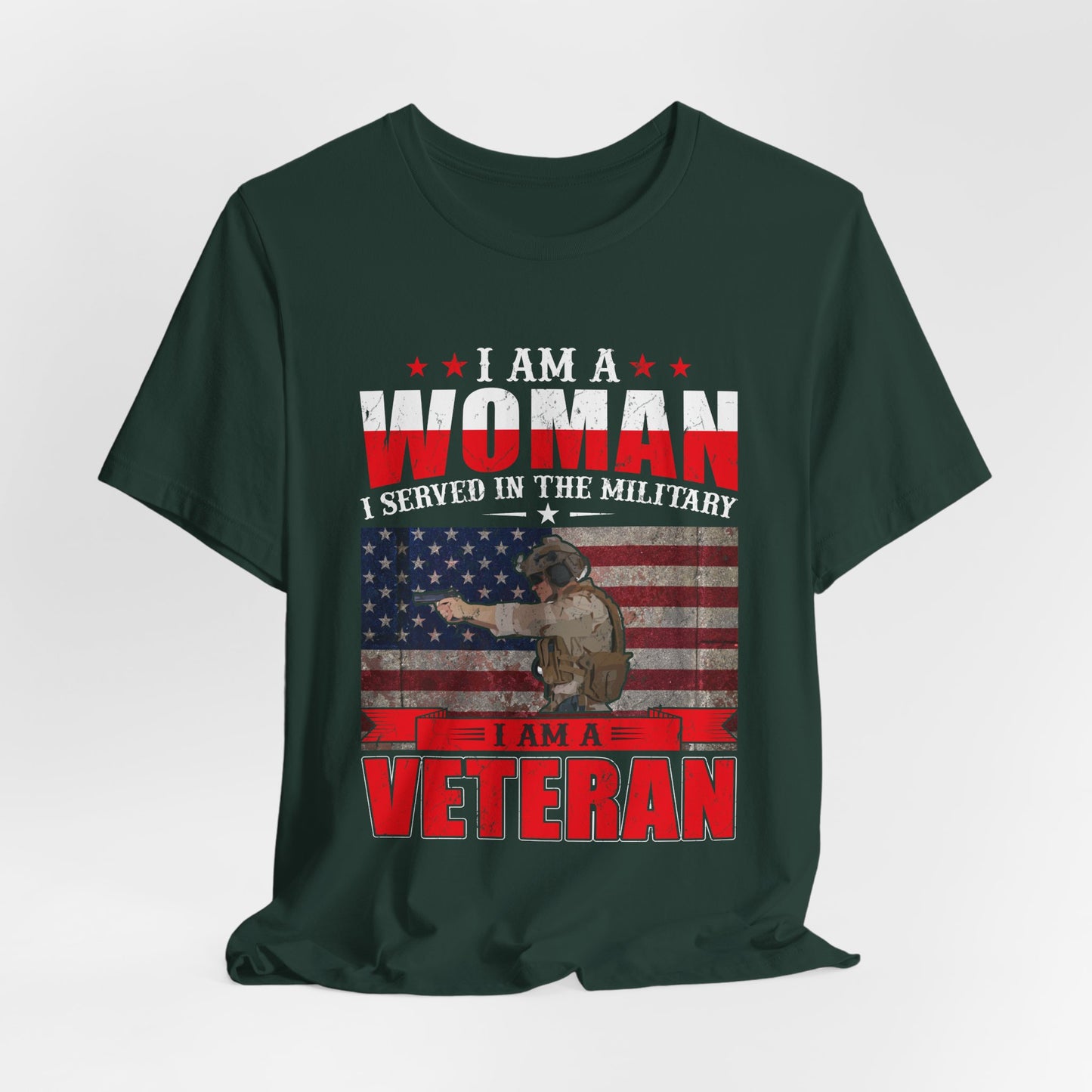 I Am A Woman I Served In The Military Veteran T-Shirt American Flag Unisex Cotton v27