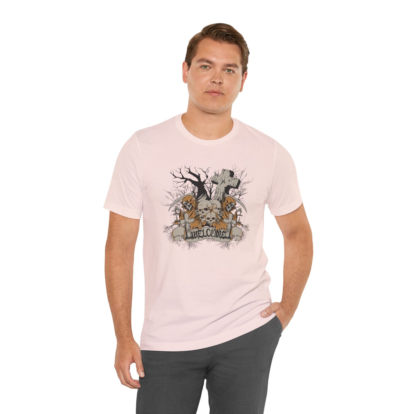 Skull Halloween Graphic Design Unisex Cotton T-Shirt Art-50