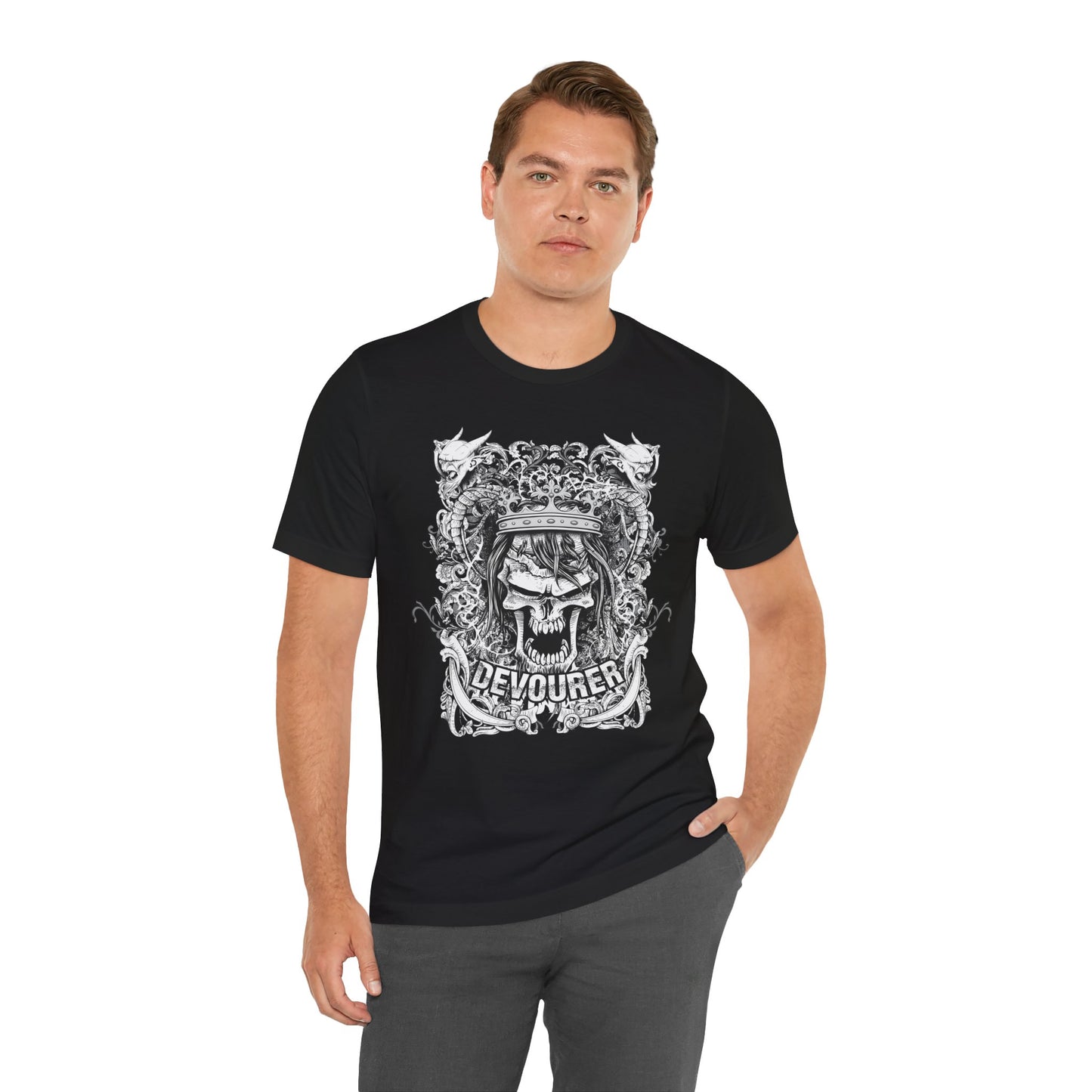 Gothic Skull Illustration Graphic Unisex Cotton T-Shirt r13