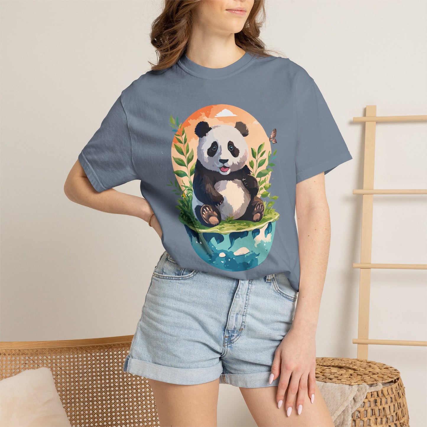 Panda Portrait T-Shirt Unisex Cotton Floral Chinese Graphic Circle Animal Art Tee pp4