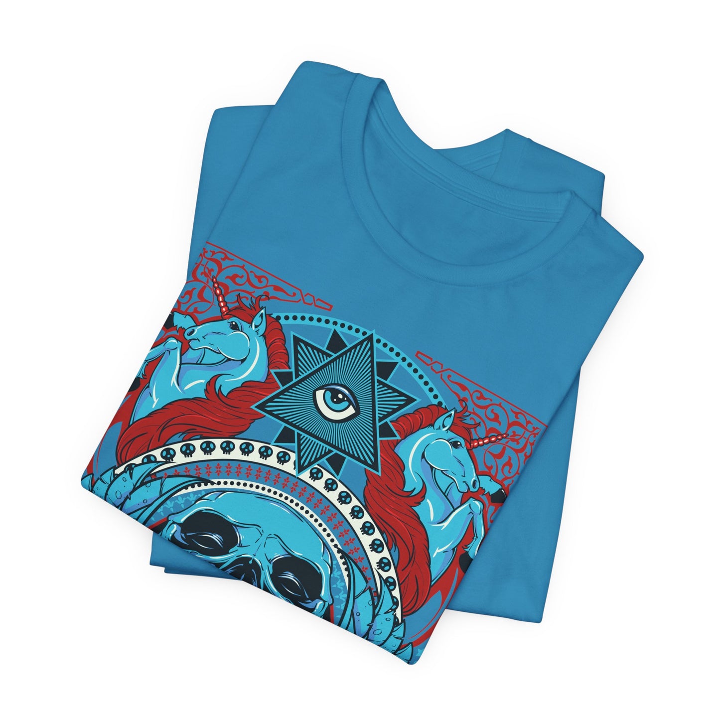 All-Seeing Skull Illustration Tee Winged Skull Third Eye Roses T-Shirt
