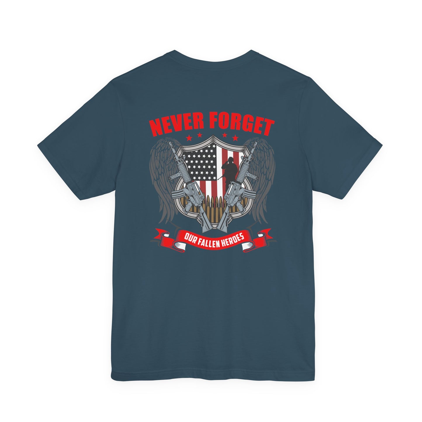 Never Forget Our Fallen Heroes T-Shirt American Flag Shield Eagles Unisex Cotton v39