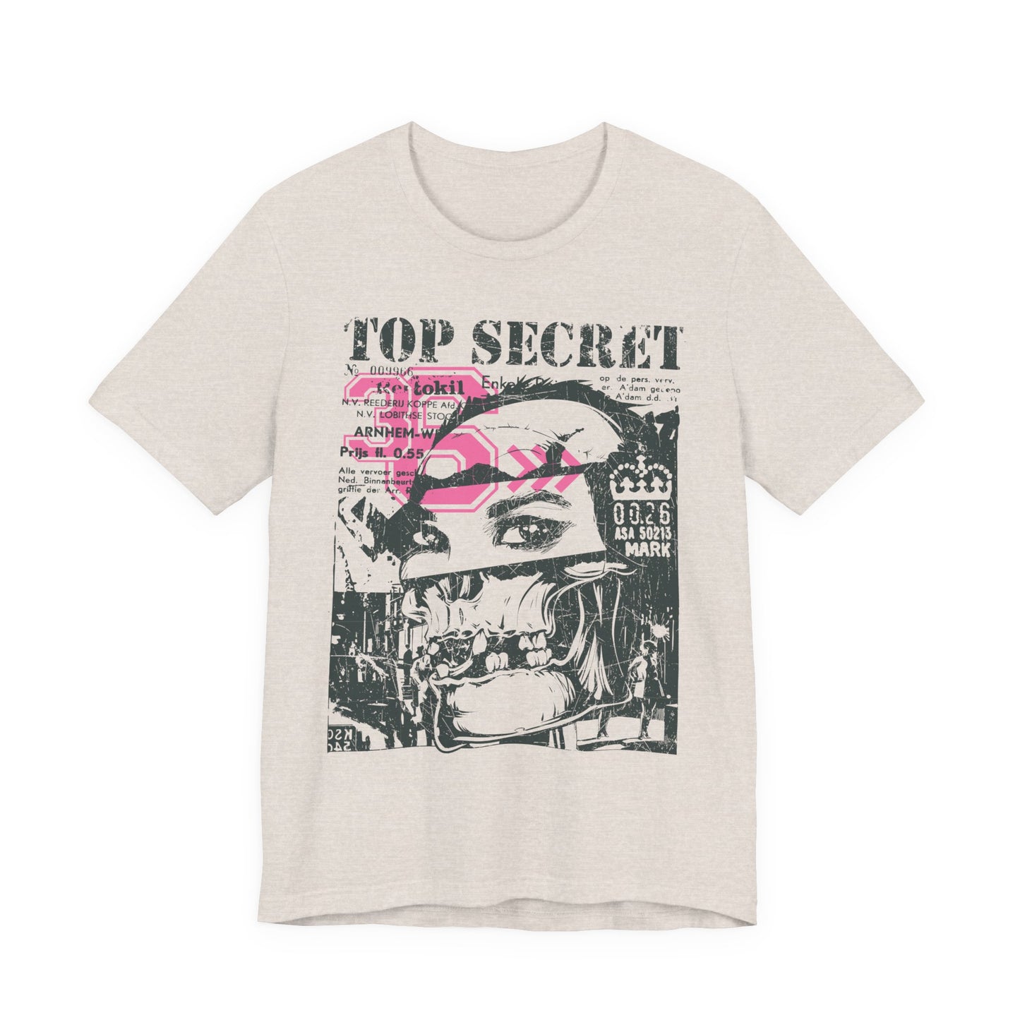 Top Secret Skull Face Tee Grunge Graphic T-Shirt Retro Collage A-6