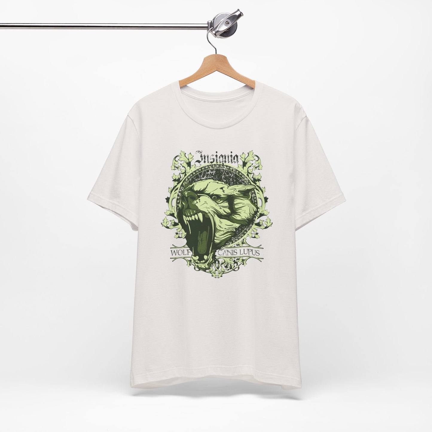 Howling Wolf Skull Tee Gothic Vintage Crest, Green Graphic Shirt Art-54