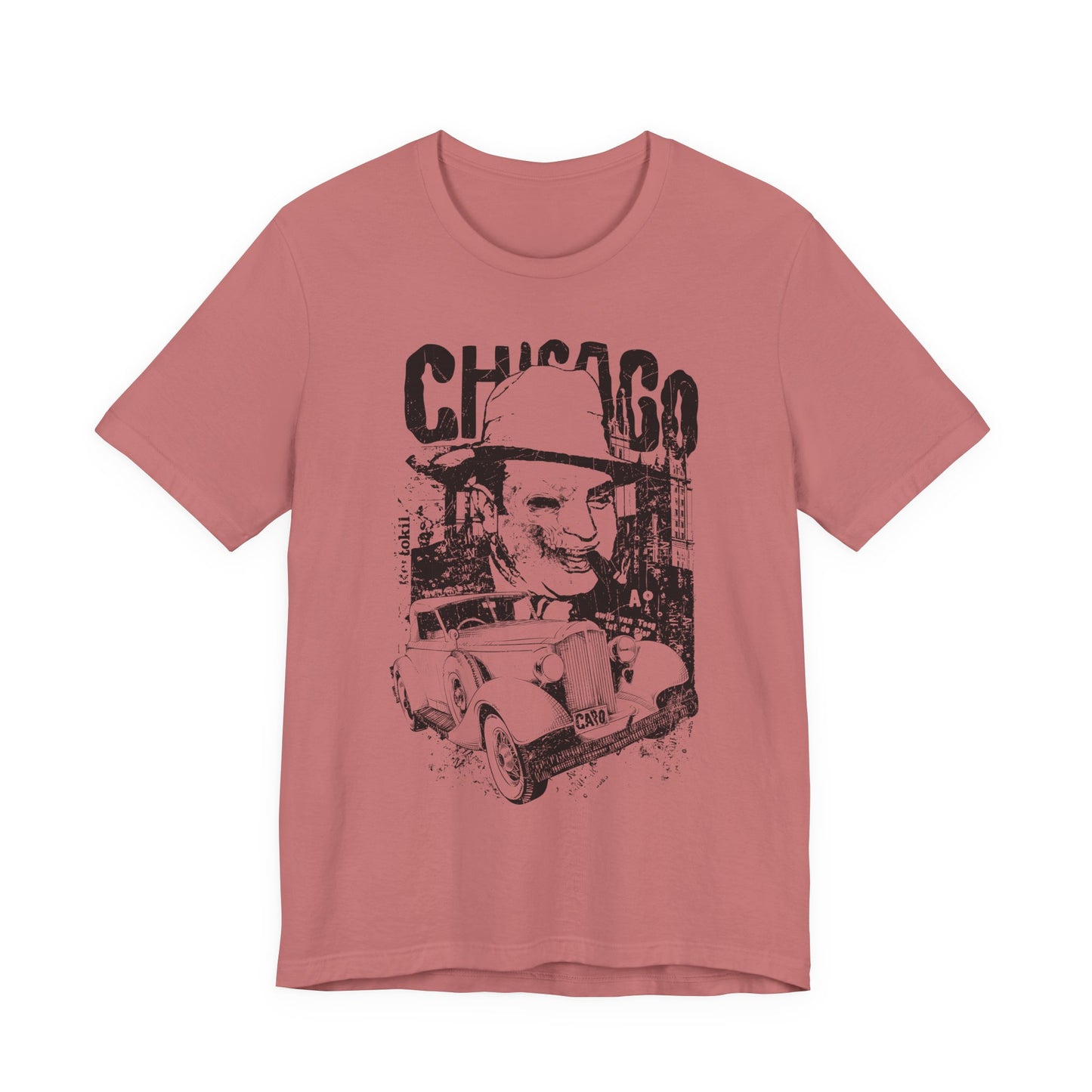 Chicago Retro Mobster Illustration Tee Vintage Car Cityscape Art Design T-Shirt A-8