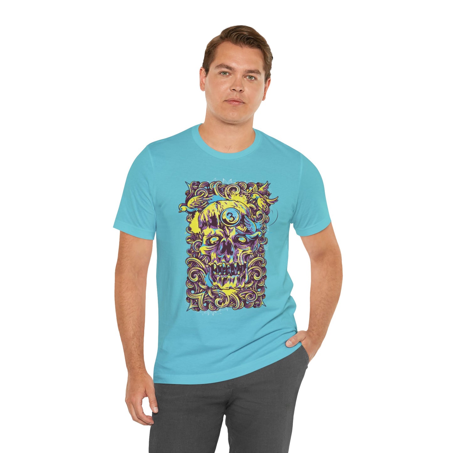 Colorful Skull Illustration Graphic Unisex Cotton T-Shirt r41