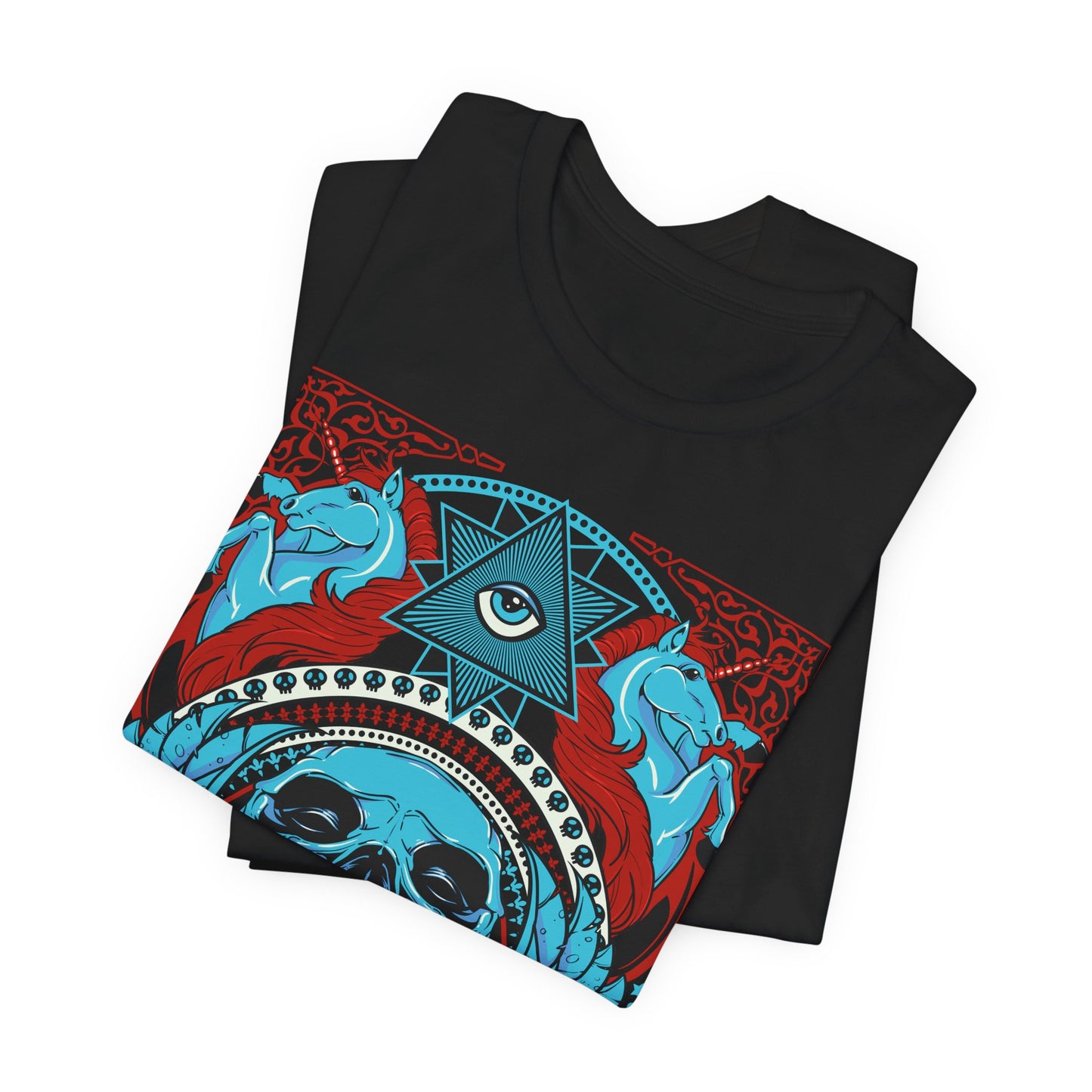 All-Seeing Skull Illustration Tee Winged Skull Third Eye Roses T-Shirt