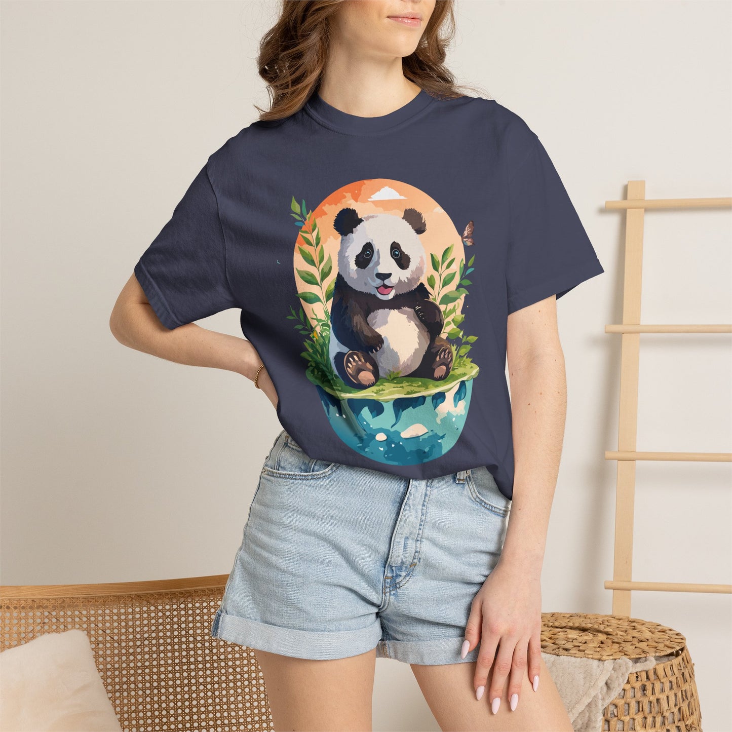 Panda Portrait T-Shirt Unisex Cotton Floral Chinese Graphic Circle Animal Art Tee pp4
