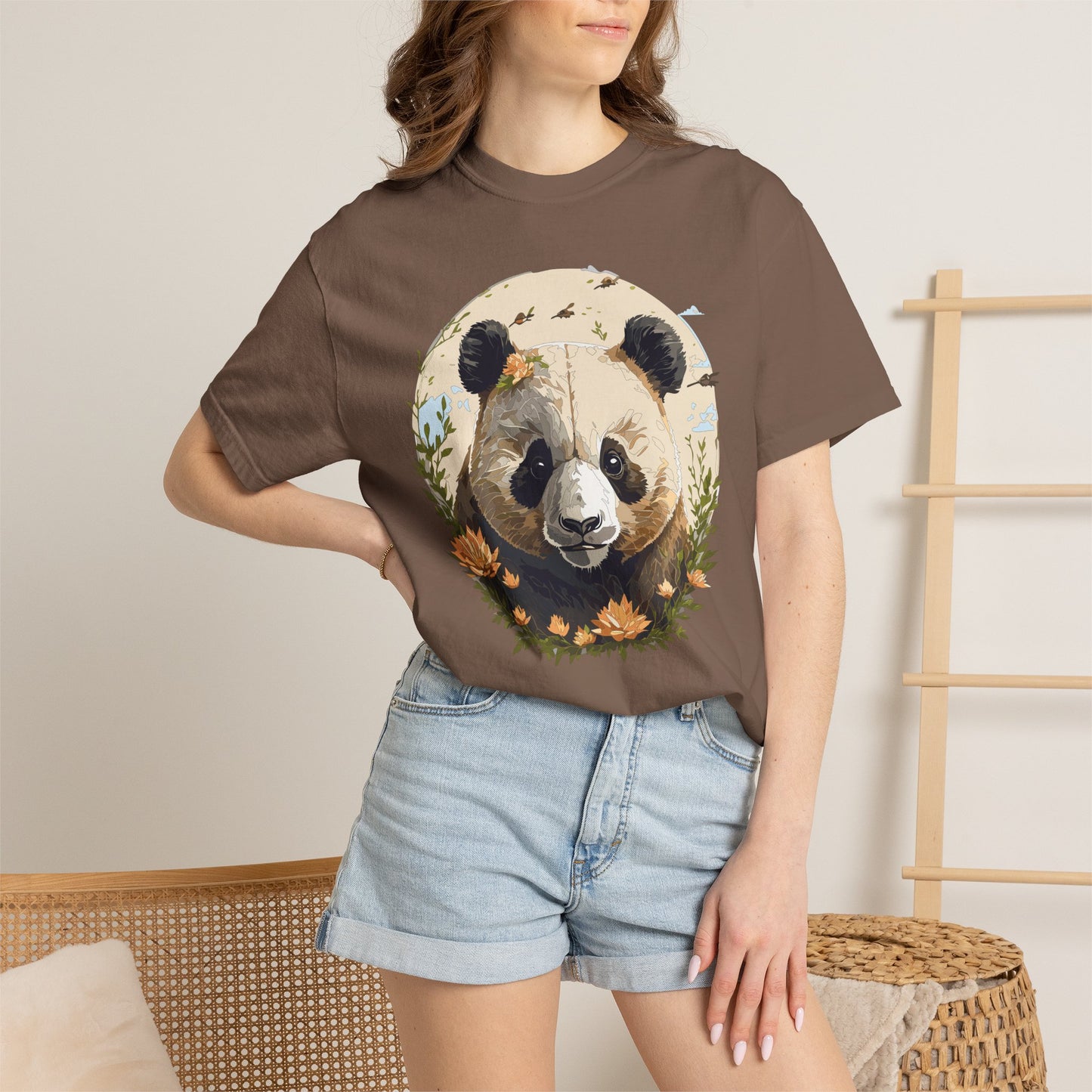 Panda Portrait T-Shirt Unisex Cotton Floral Meadow Circle Animal Art Tee p9