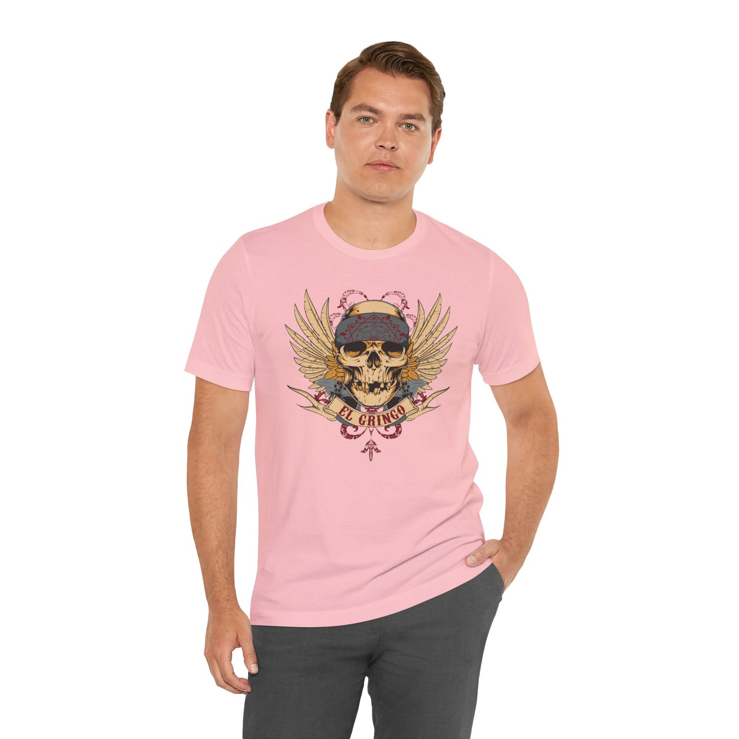 El Gringo Skull with Wings T-Shirt Vintage Tattoo Style Art-53
