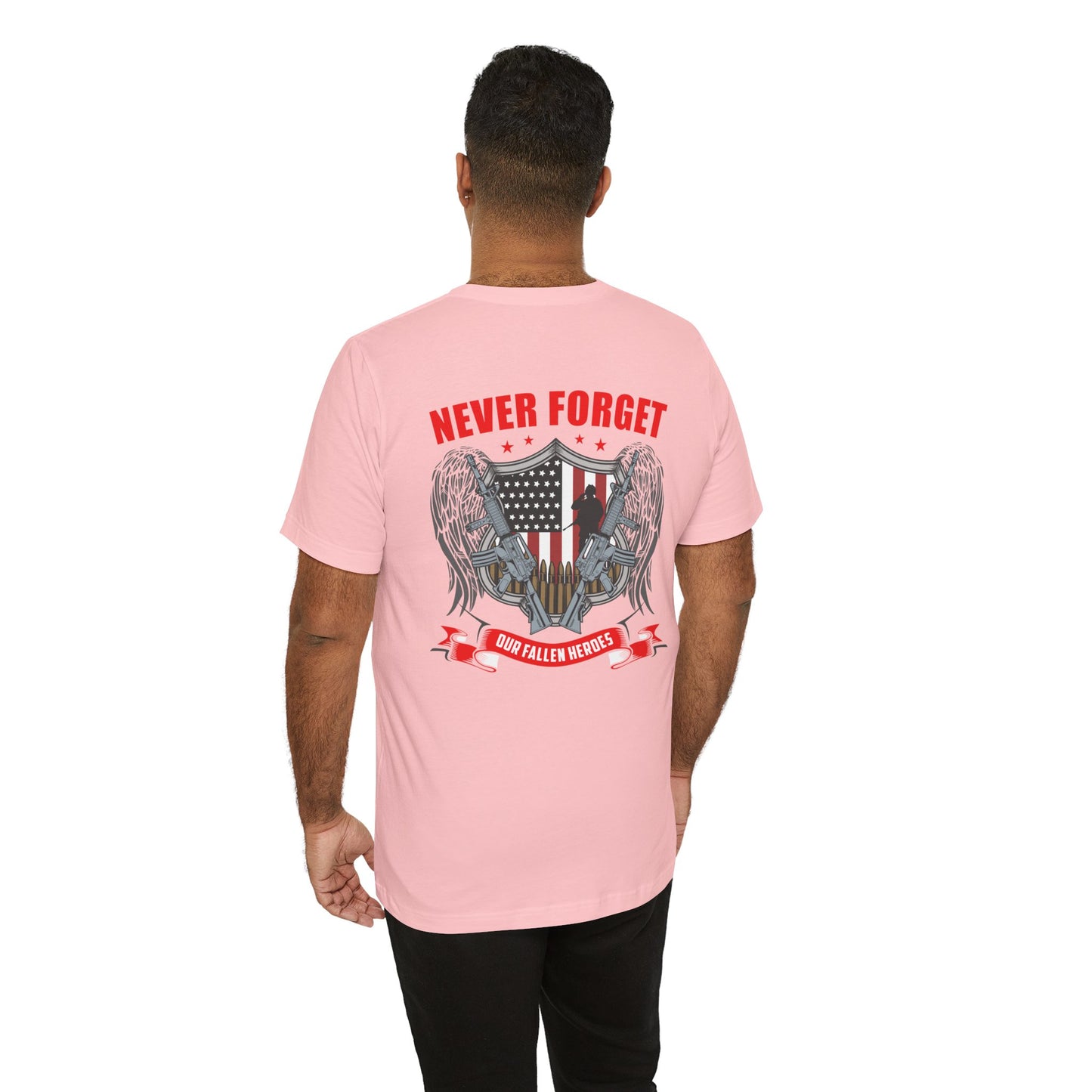 Never Forget Our Fallen Heroes T-Shirt American Flag Shield Eagles Unisex Cotton v39