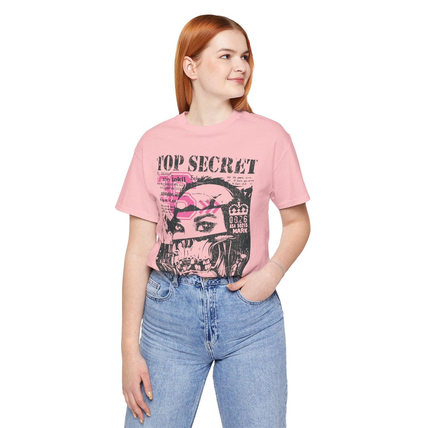 Top Secret Skull Face Tee Grunge Graphic T-Shirt Retro Collage A-6