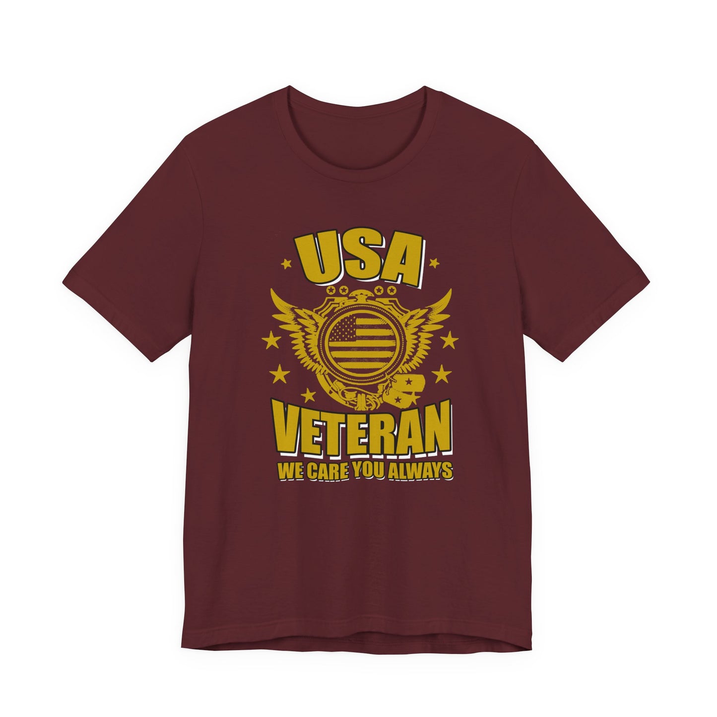 USA Veteran T-Shirt Military Emblem Winged Badge Stars Unisex Cotton v59