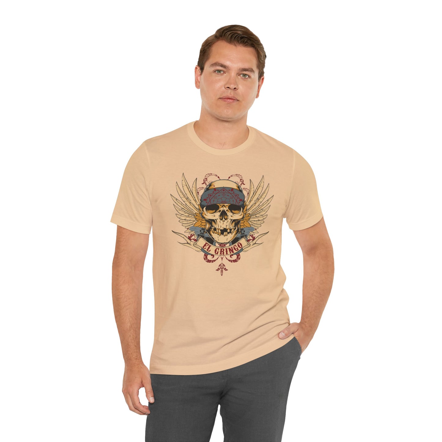 El Gringo Skull with Wings T-Shirt Vintage Tattoo Style Art-53