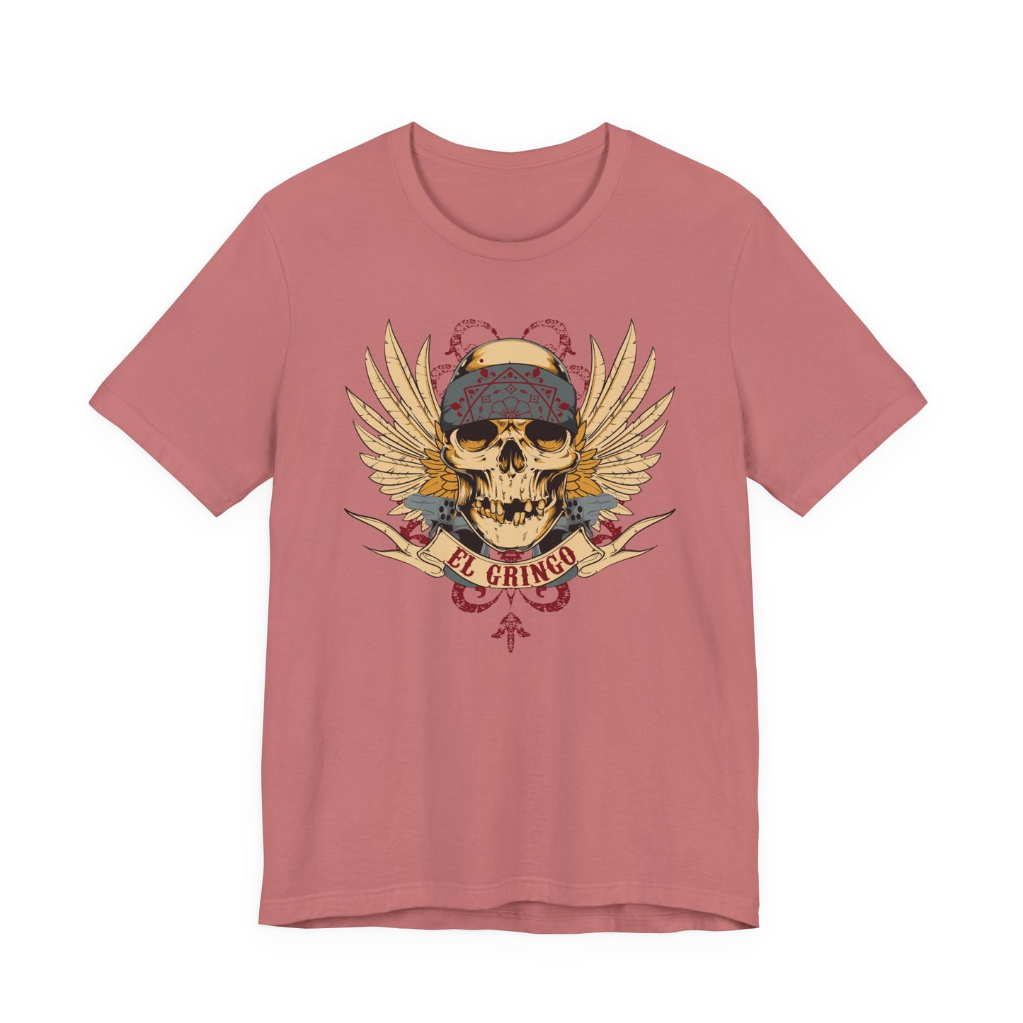 El Gringo Skull with Wings T-Shirt Vintage Tattoo Style Art-53