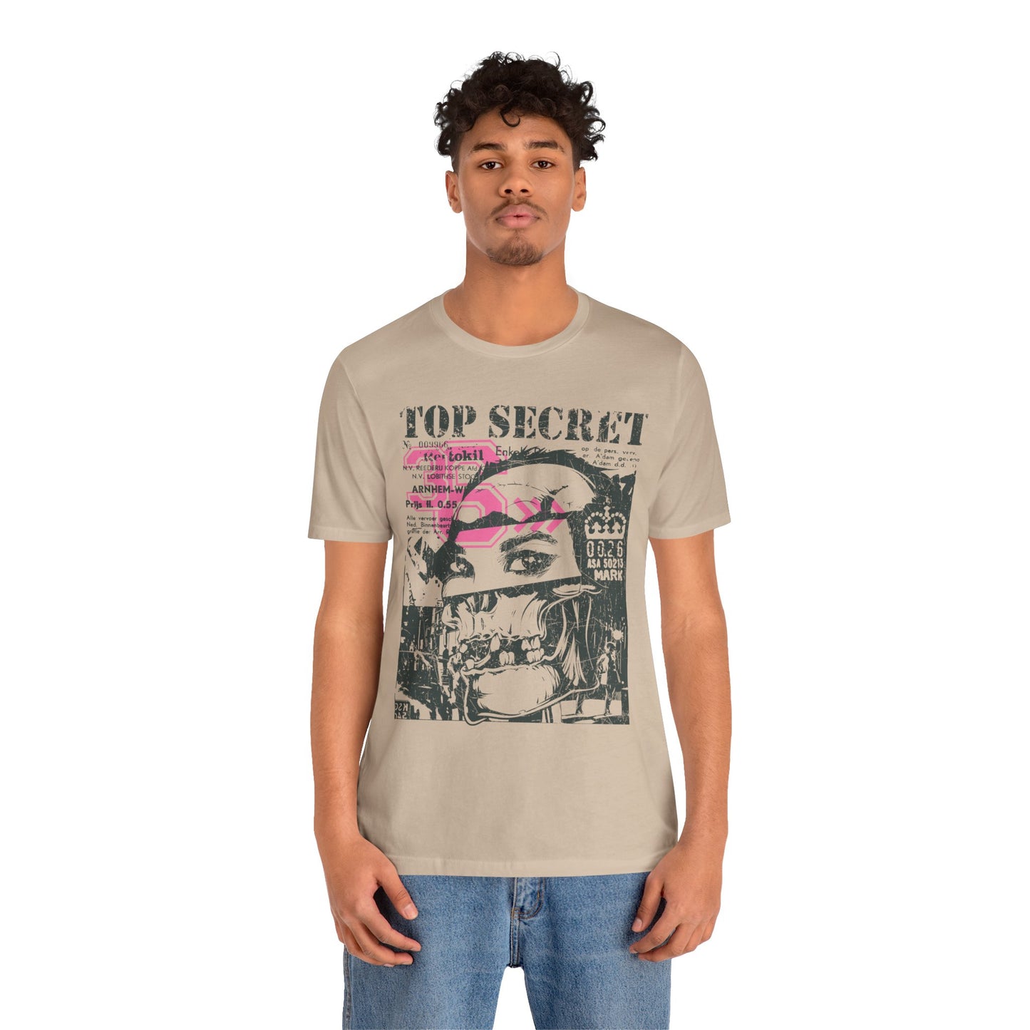 Top Secret Skull Face Tee Grunge Graphic T-Shirt Retro Collage A-6