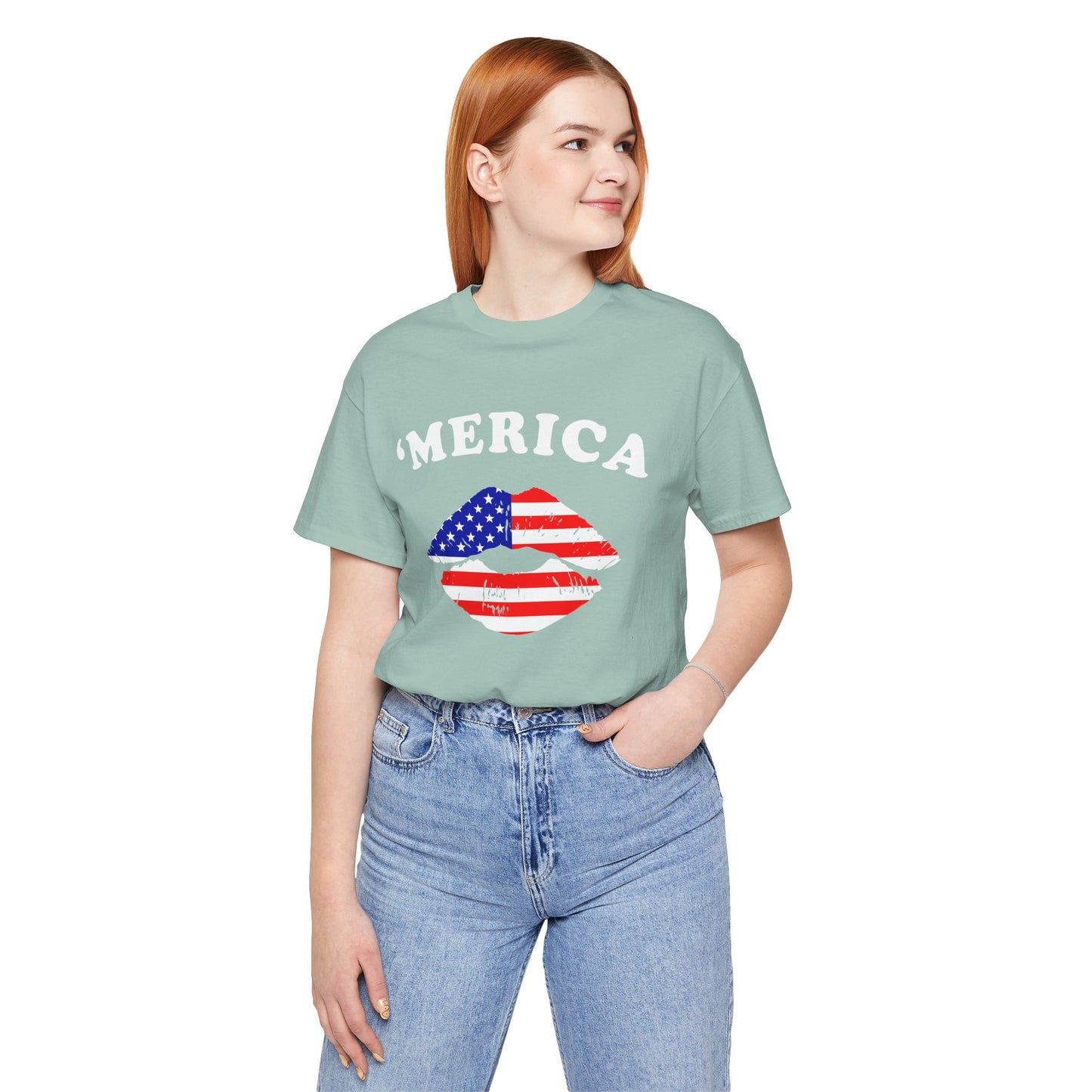 American Flag Lip Graphic Unisex Cotton T-Shirt a9