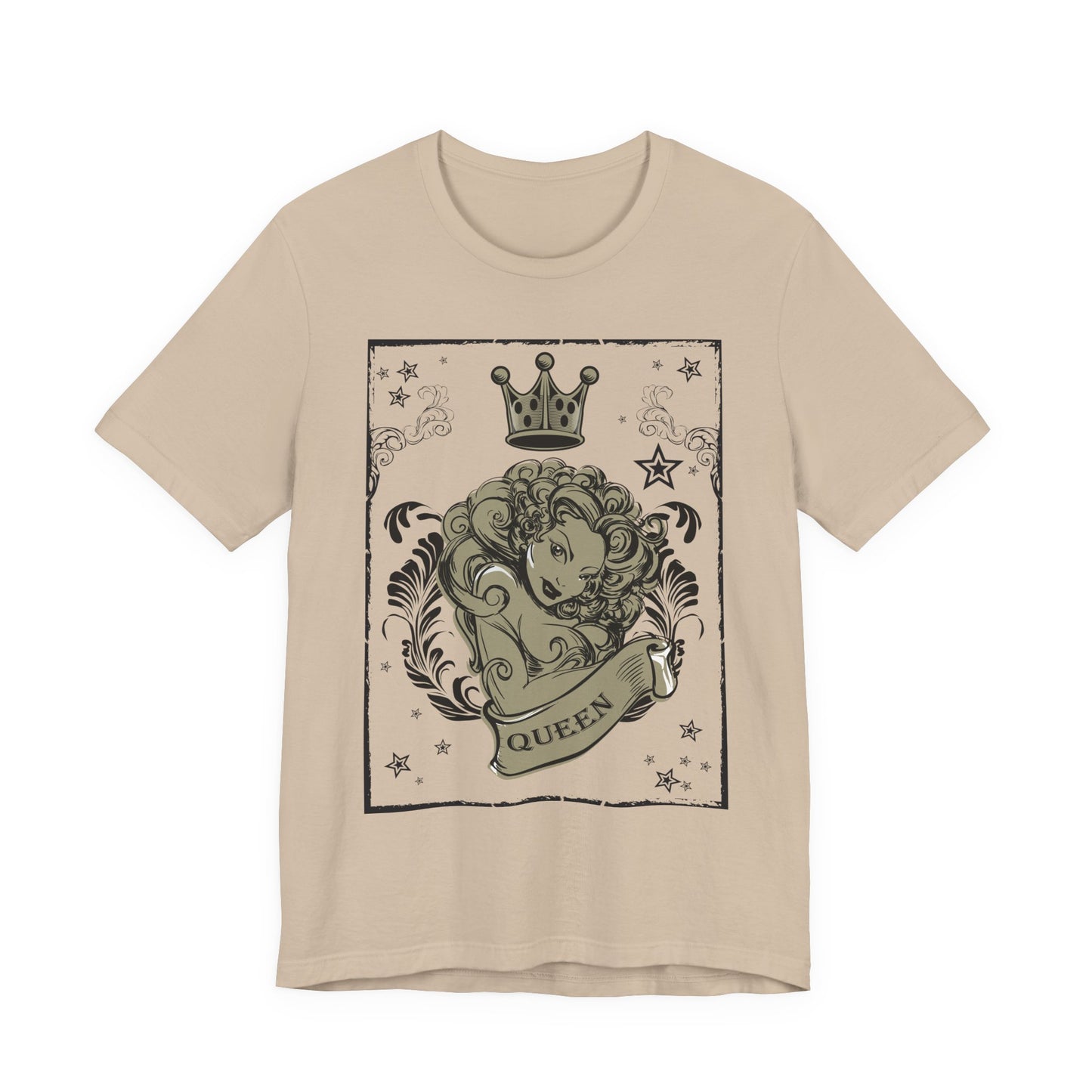 Crown Face Portrait Graphic Tee Vintage Floral Illustration Rock Band T-Shirt