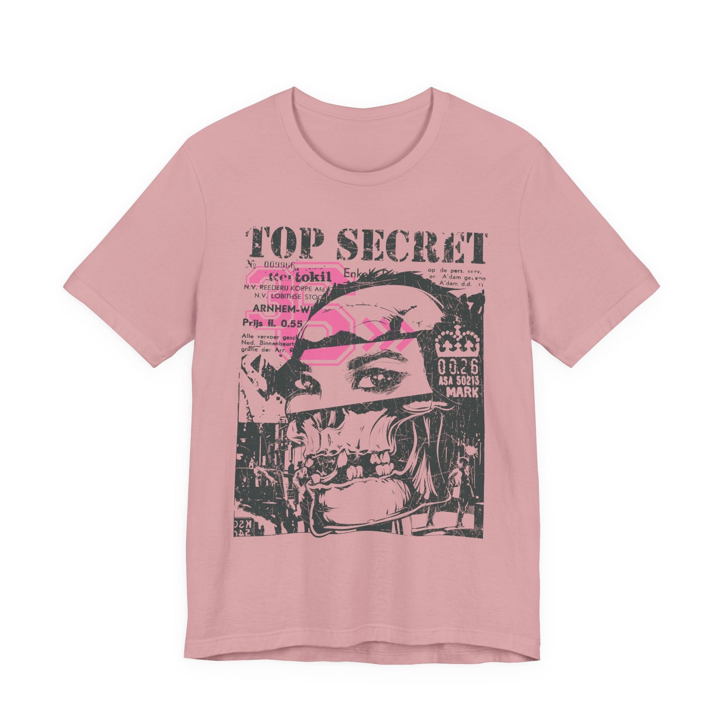 Top Secret Skull Face Tee Grunge Graphic T-Shirt Retro Collage A-6