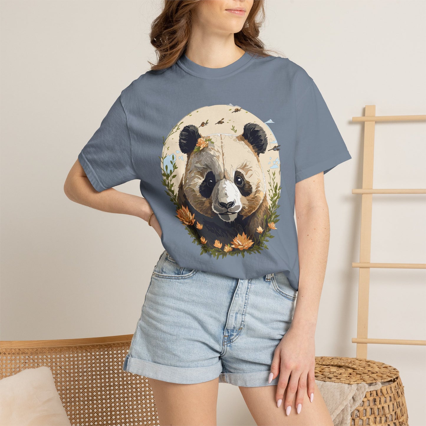Panda Portrait T-Shirt Unisex Cotton Floral Meadow Circle Animal Art Tee p9